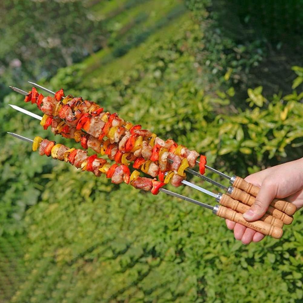 HAKSEN 16 inch Kabob Skewers with Wood Handle for BBQ Camping Cookware Campfire Grilling Cooking, Stainless Steel, 10PCS