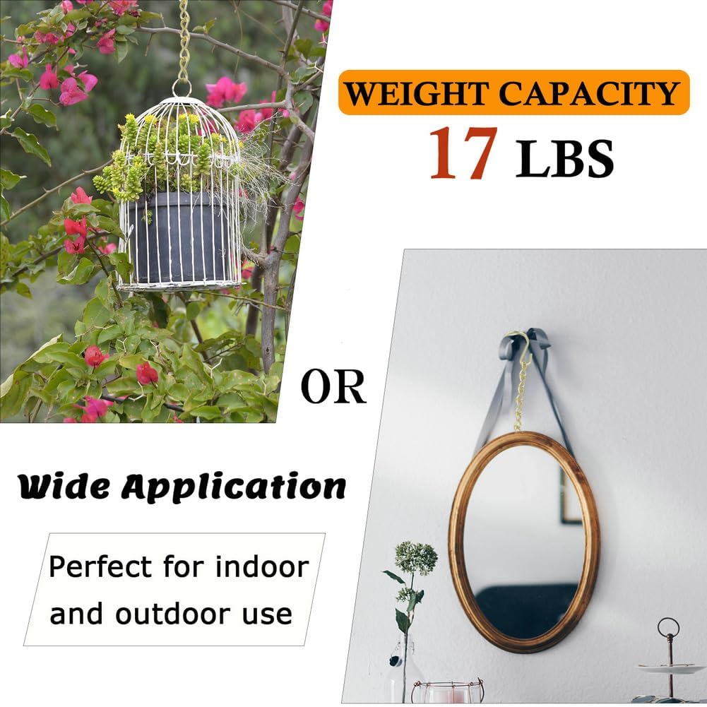 236 Inch Gold Hanging Baskets Chains - Adjustable Length, Brass Decorative Metal Chain with A Great Assortment of Hooks for Hanging Bird Feeders Planters Baskets Billboards Ornaments, Chain Hooks DIY