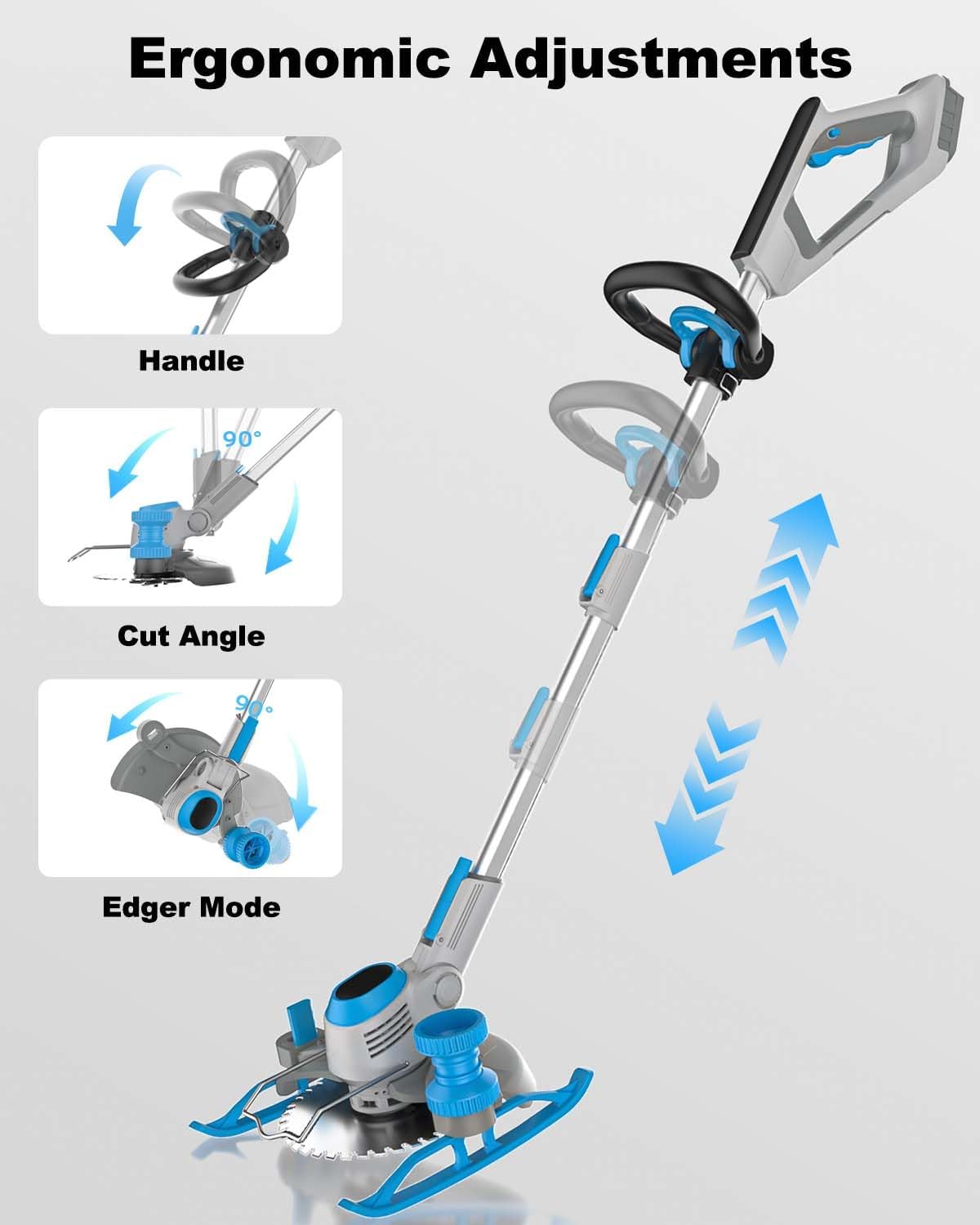 Weed Wacker Cordless, 20V MAX* Battery Powered, Runing Time 90mins, Weight only 5.2 lbs, Bladed Edger/Mower/Trimmer in 1 (with Two 2.5Ah Batteries)