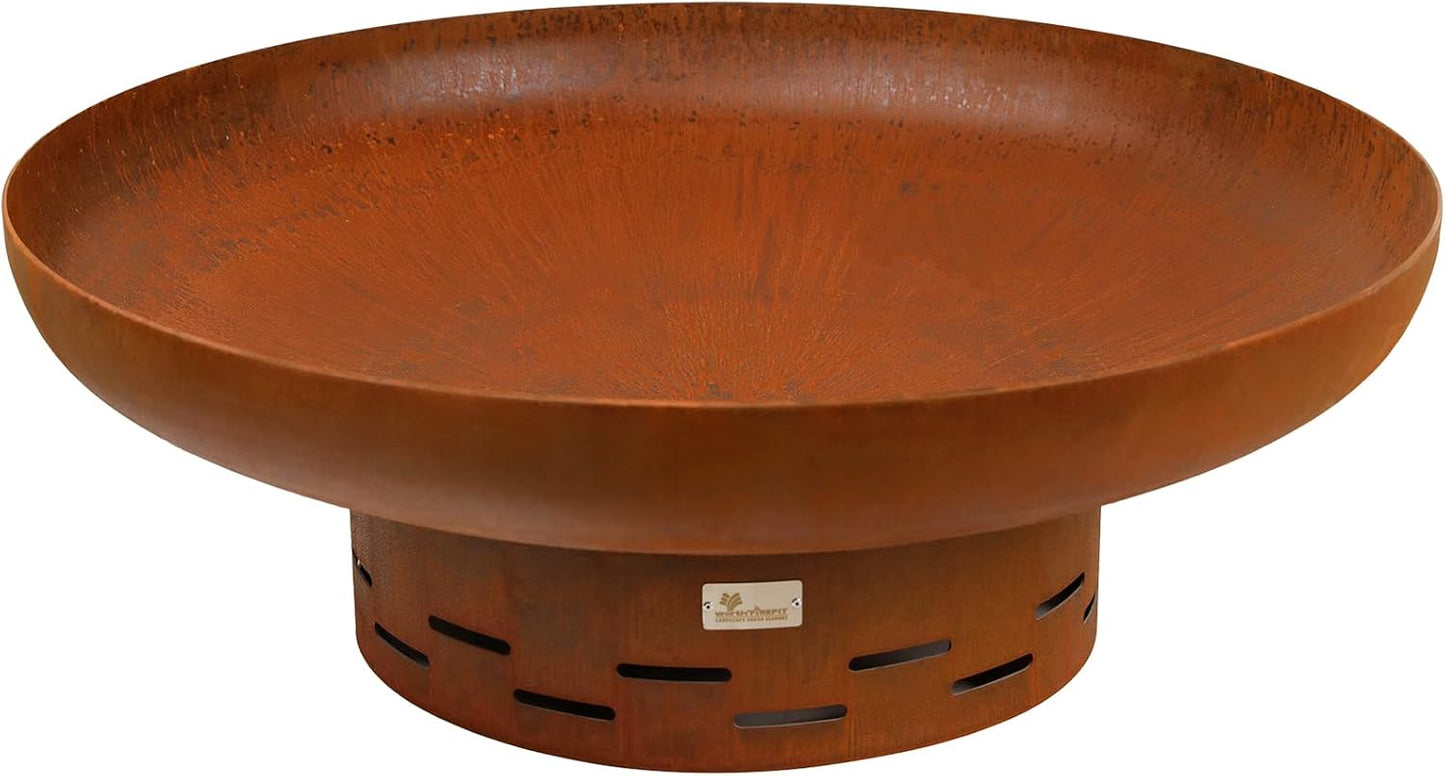 KOL 35" Dia. Heavy-Duty Fire Pit - Pre-Rusted Corten Steel Round Firepit Large Fire Bowl with Stand - Weathering Steel Wood Burning Fireplaces for Outside Backyard Deck Party Bonfire