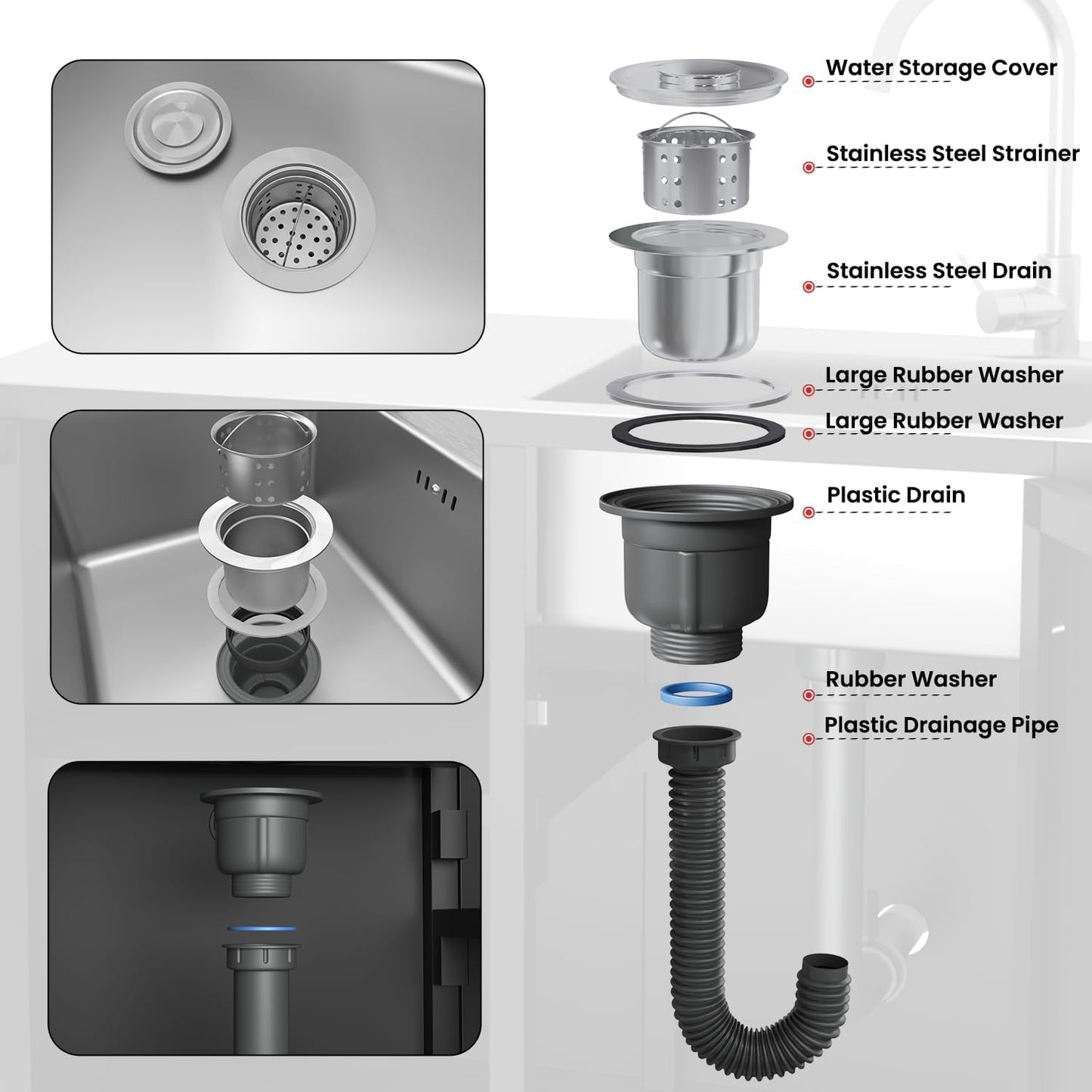 Outdoor Kitchen Sink with Hose Hook up, Stainless Steel Worktable Kitchen Cabinet Island, Grill Prep Table Work Station, Grill Cart for Garden, Backyard and Lawn