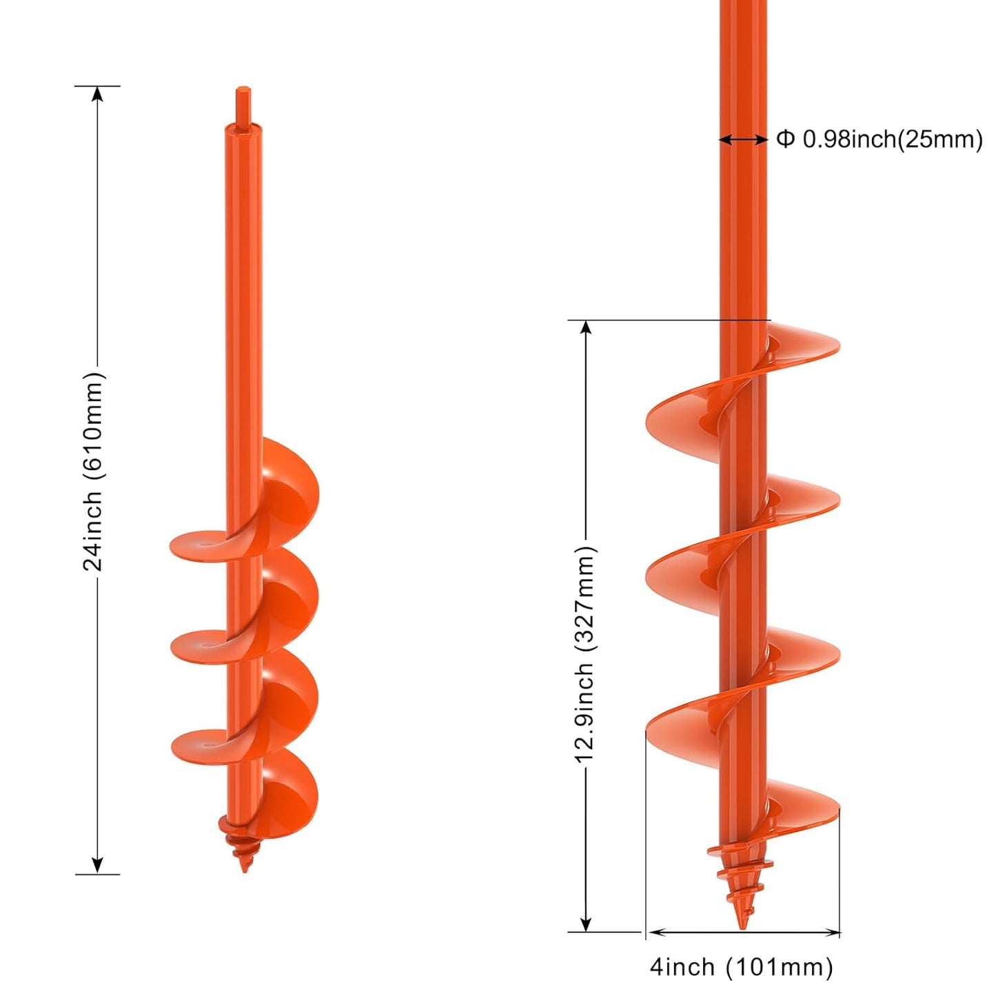 Auger Drill Bit for Planting 4 x 24'', Threaded Garden Auger Post Hole Digger, Spiral Drill Earth Dirt Soil Augers for Bulb, Tulip, Tree, Fence Post and Umbrella Holes, Fits in 3/8β Drill Chuck