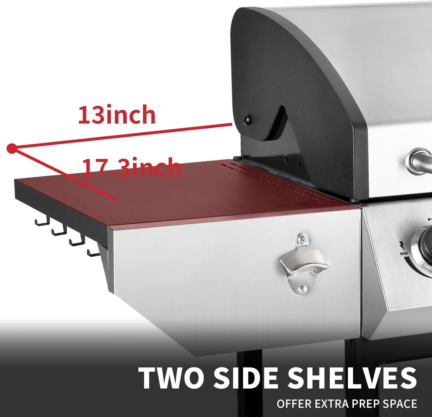 4-Burner Propane Gas BBQ Grill with Side Burner, Barbecue Gas Grill with Enameled Cast Iron Grates for Outdoor Patio Garden Barbecue, 53,000 BTU, Stainless Steel Grill Cover included