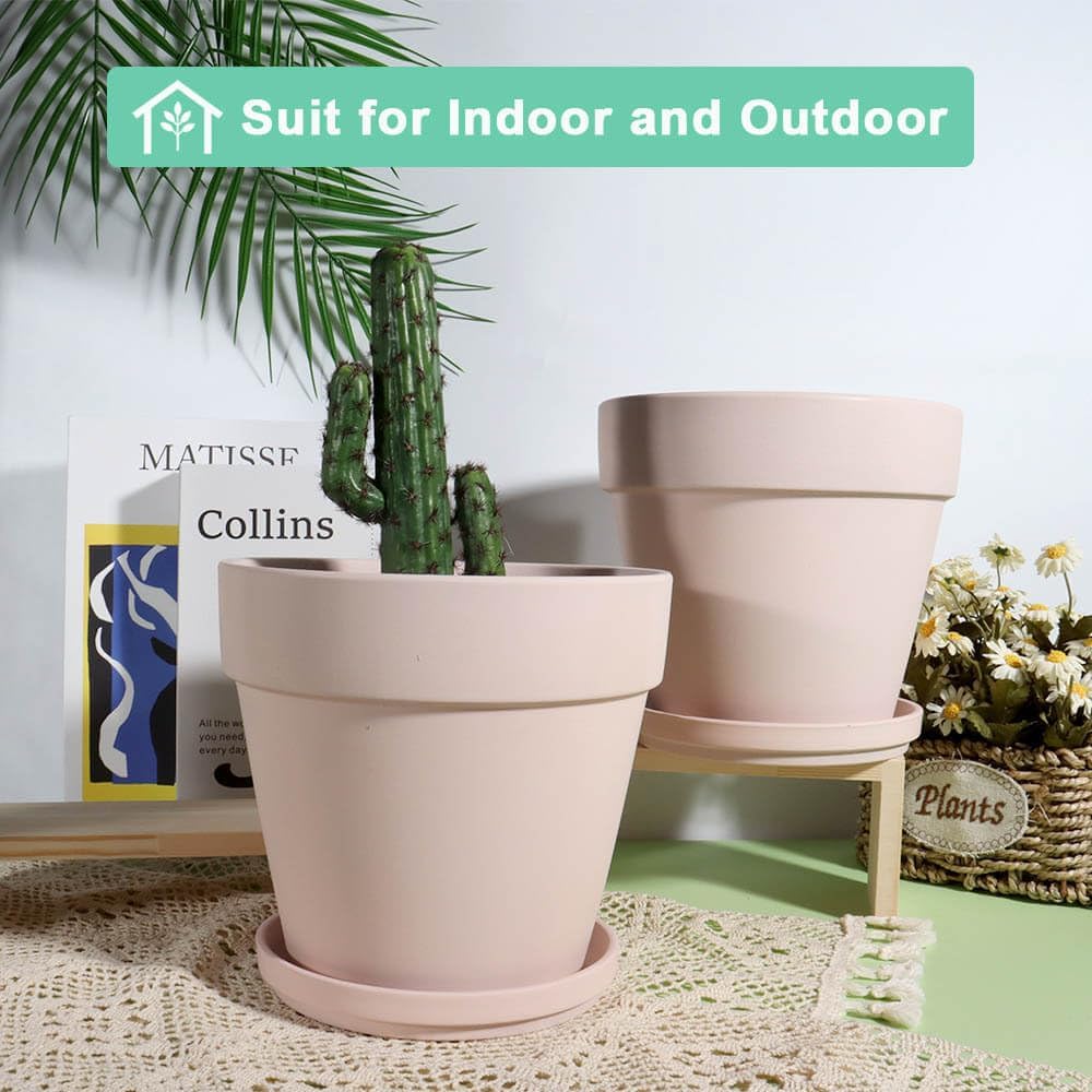 vensovo 6 Inch Pink Terracotta & Clay Pots for Plant with Saucer - 4 Pack Medium Terra Cotta Planter with Drainage Hole, Flowerpot for Indoor Outdoor Plants, Crafts, Wedding Favor