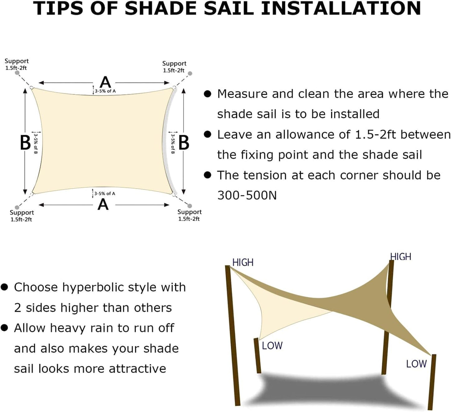 KANAGAWA 10'X16' Cream Custom Size Sun Shade Sail Rectangle UV Block Canopy Cover for Patio Backyard Lawn Garden Outdoor (Customized Available)