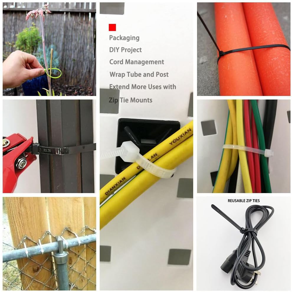 HS Clear Zip Ties 8 Inch (Bulk-1000 Pack) Nylon Cable Ties 40 Lbs Self-Locking Wire Ties for Electronics Organizer