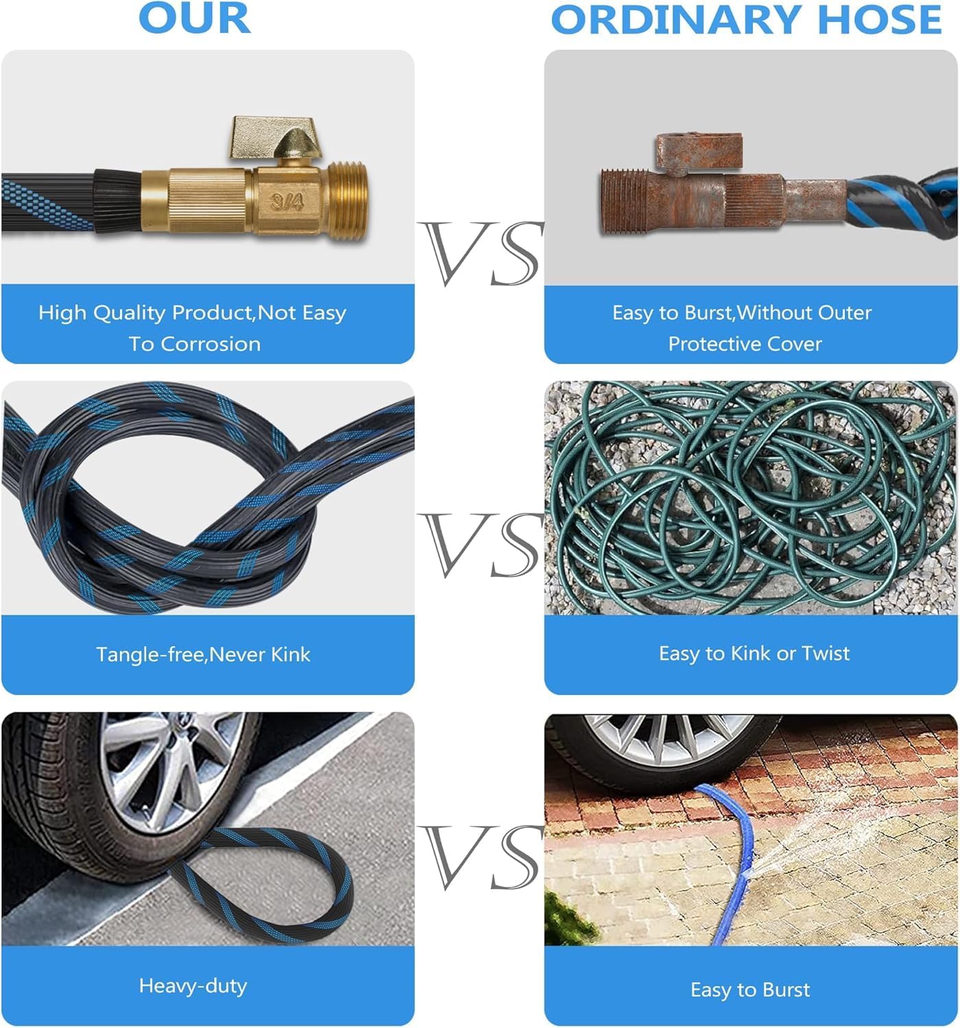 100 ft Garden Hose-No Kink,Heavy Duty,Lightweigh Flexible,Leakproof Water Hose with Sprayer Nozzle-3/4" Solid Brass Connectors-Rubber Car Hoses