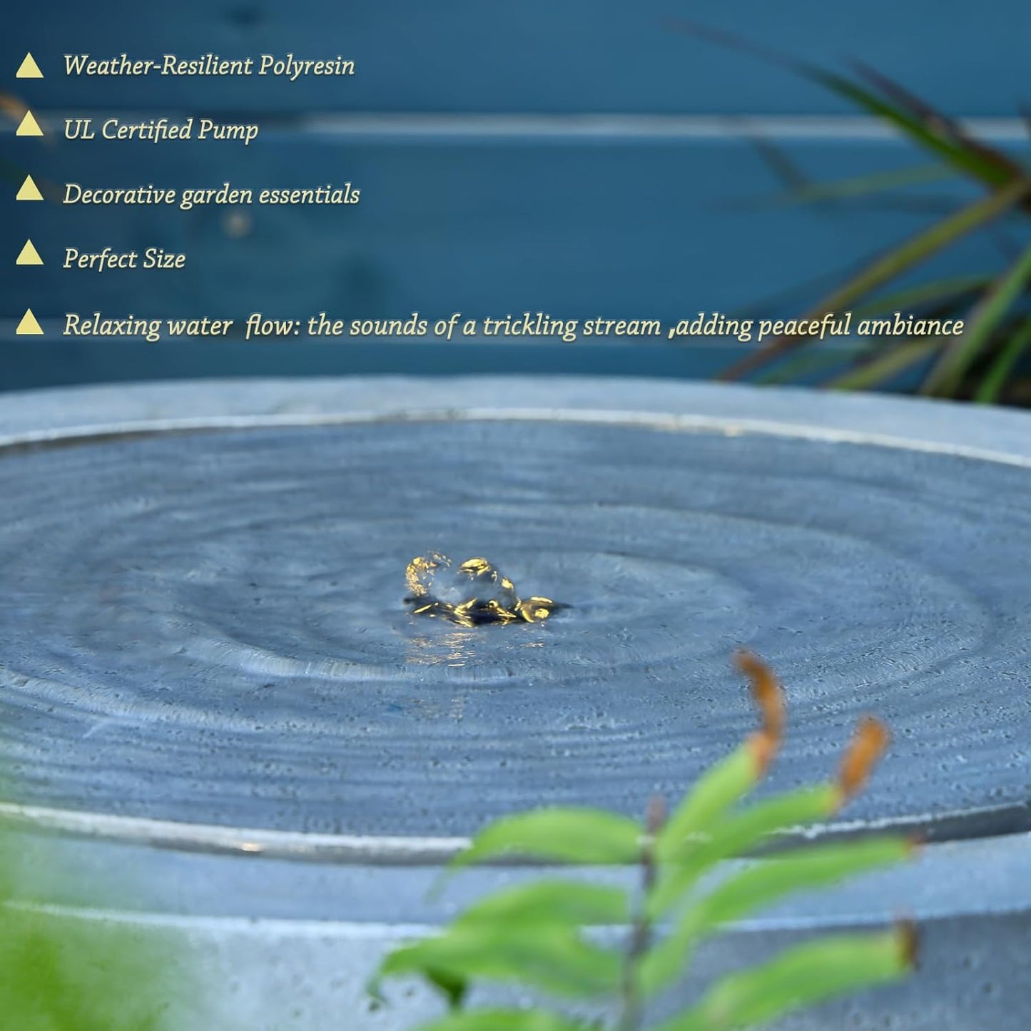 Garden Water Fountain Outdoor Large Round Bubbler Water Feature Indoor with Lights & Pump and Pebbles Concrete Effect for Patio Pool Pond Yard Home Decor Gray, 25 "L X 25" W X 17.5" H