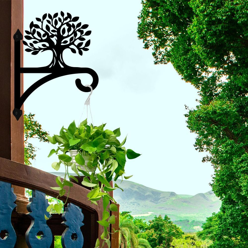 peacoblue Iron Plant Hangers Hooks for Outdoor Indoor Hanging Plants Flower Fern Pots Lantern Bird Feeder,12"x16" Weather Resistant Metal Wall Holder for Porch Garden Farmhouse(Tree of Life)