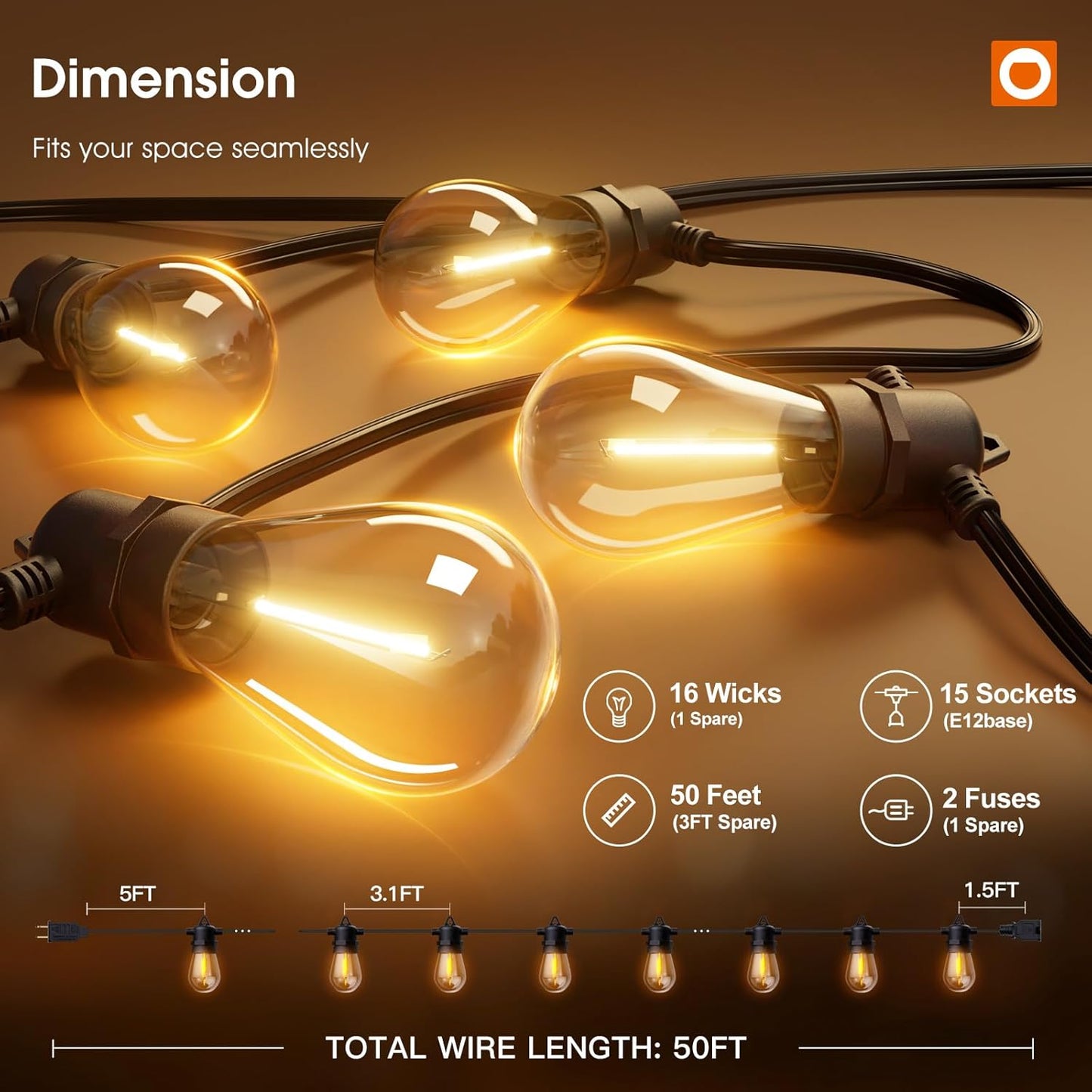 addlon 50FT LED Outdoor String Lights Timer Control with Edison Shatterproof Bulbs, Weatherproof Strand, Commercial Grade Patio Lights, Decorative for Garden or Patio, Black