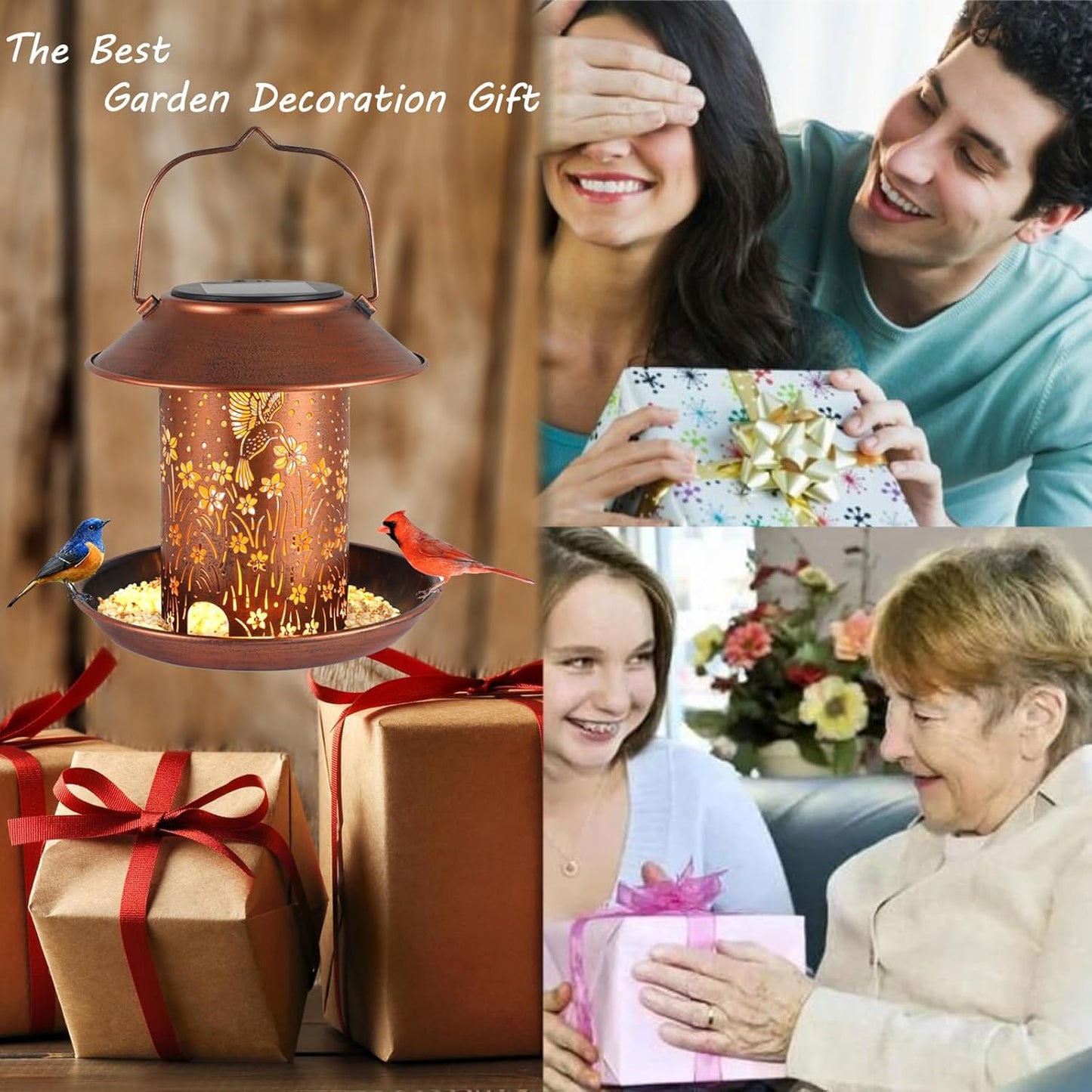 Bird Feeders for Outdoors Hummingbird Solar Lanterns Outdoor Waterproof Hanging Garden Decor Birthdays for Women Mom Metal Solar Decoration Outside for Yard, Patio, Lawn