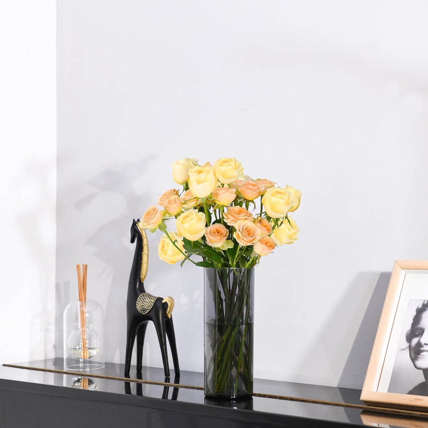 Flower Vase, Non-breakable Vases, 4" W x 12" H, Acrylic Grey Vase, Aesthetic Room Decor Cylindrical Modern Flower Vases for Table Centerpiece, Home Decor, Women Floral Arrangement Gift