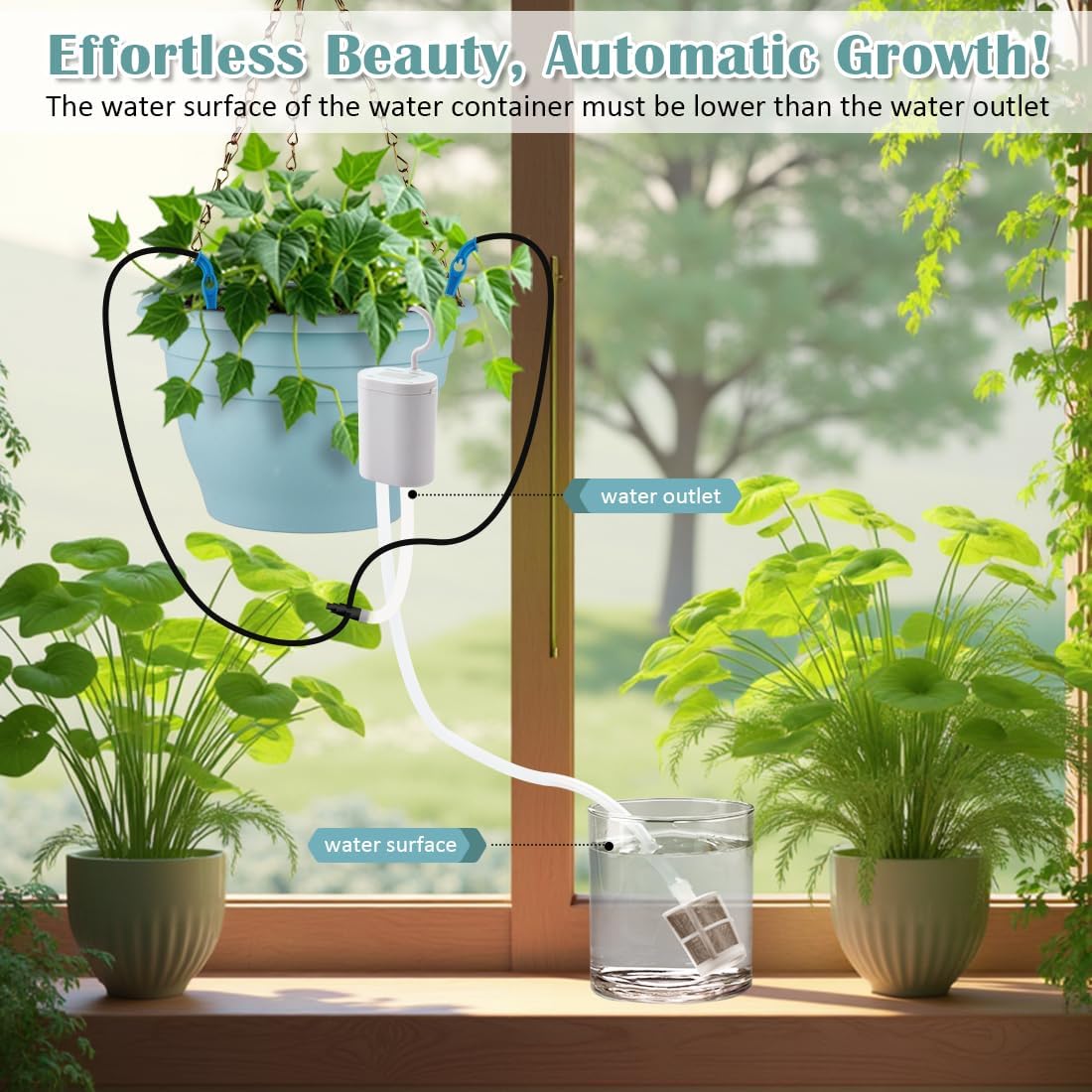 Hanging Planters 10 Inch, 4 Pcs Flower Pots Automatic Watering System Set, Self Watering Hanging Basket with Drainage Hole for Indoor Outdoor Plants, Decor, Blue