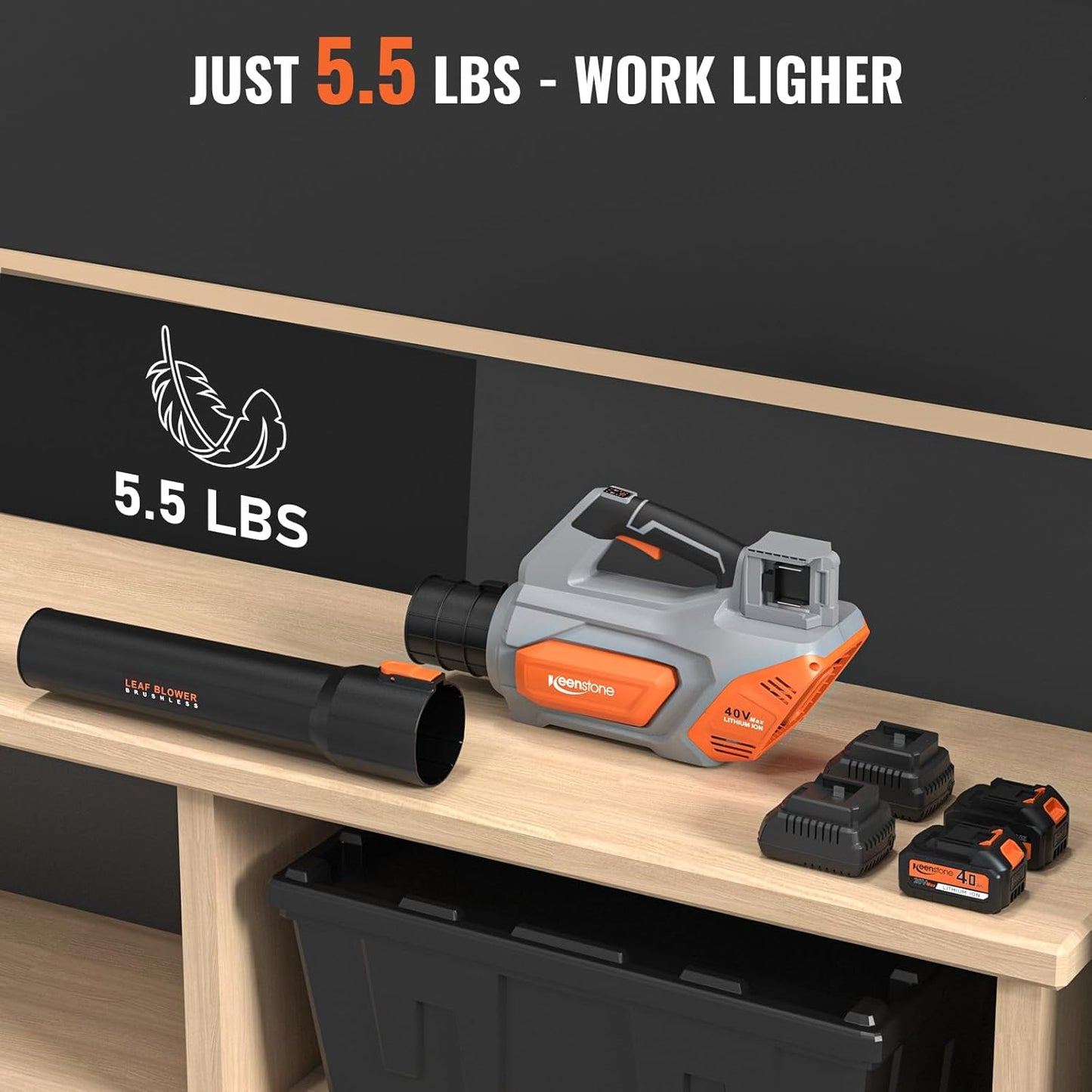 Keenstone Leaf Blower, Cordless Leaf Blowers Max 620-CFM 120-MPH with 2 * 4000mAh Batteries and 2*Fast Chargers, Lightweight Leaf Blower Cordless with 3 Speed Modes for Patio, Lawn, Yard, Leaves 40V