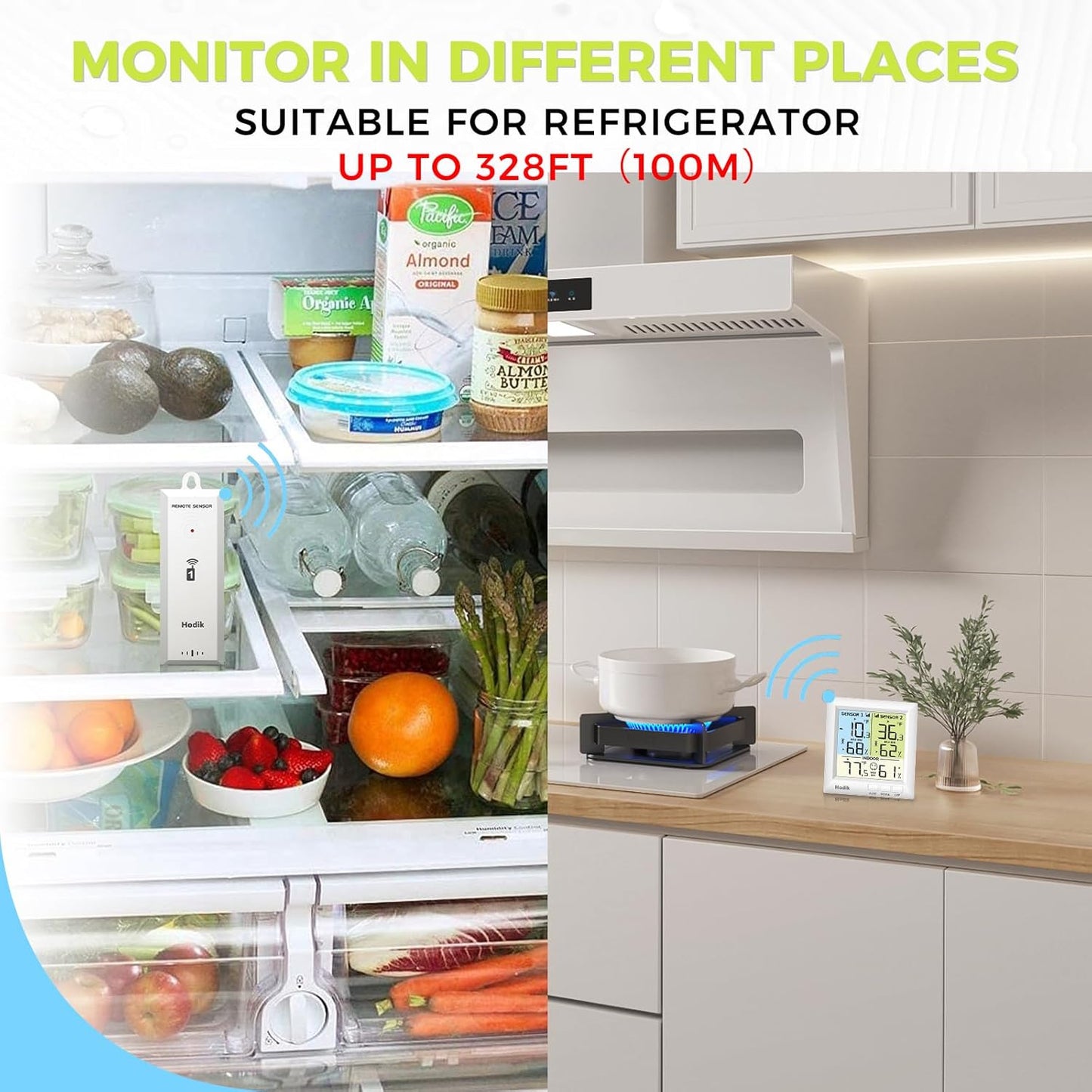 Wireless Freezer Thermometer with Alarm Refrigerator Thermometer, Fridge Freezer Alarm Thermometer Digital with 3 Adjustable Backlight and 330FT Remote Range for Kitchen Home Restaurant