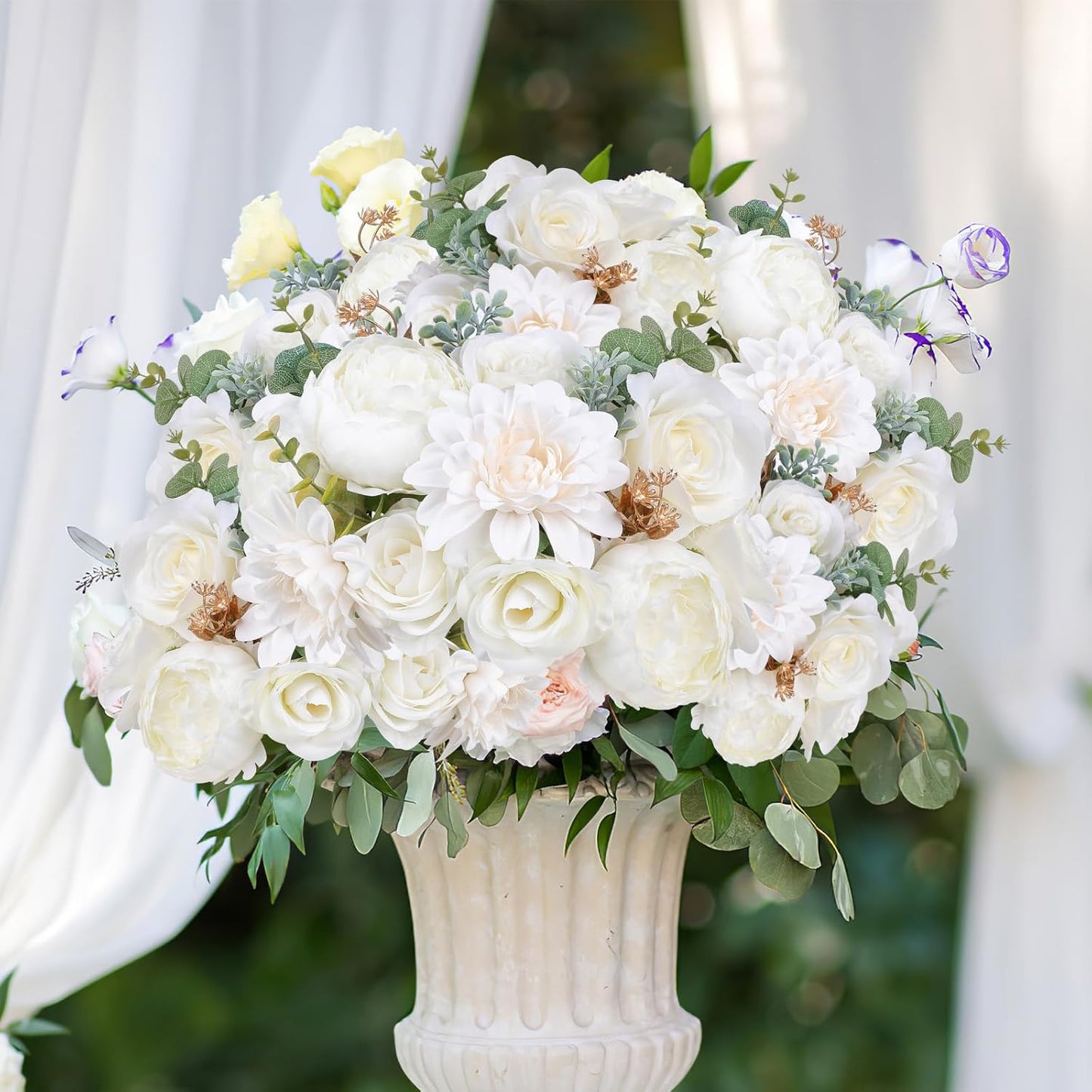 AGIRL Artificial Flowers Combo Fake Flowers Rose Silk Flowers with Stems for DIY Wedding Bouquets Centerpieces Arrangements Table Decor Bridal Baby Shower Party Home Decor (Cream White)