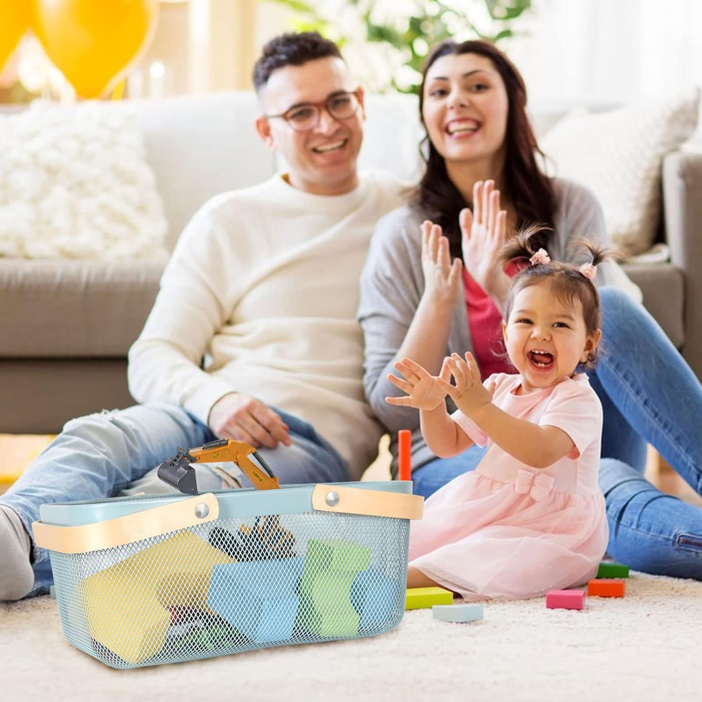 Garden Harvest Basket,Delicate Harvest Basket for Garden Vegetables,Practical Metal Mesh Wire Basket with Handle Suitable for Bathroom,Cabinet,Kitchen(Blue)