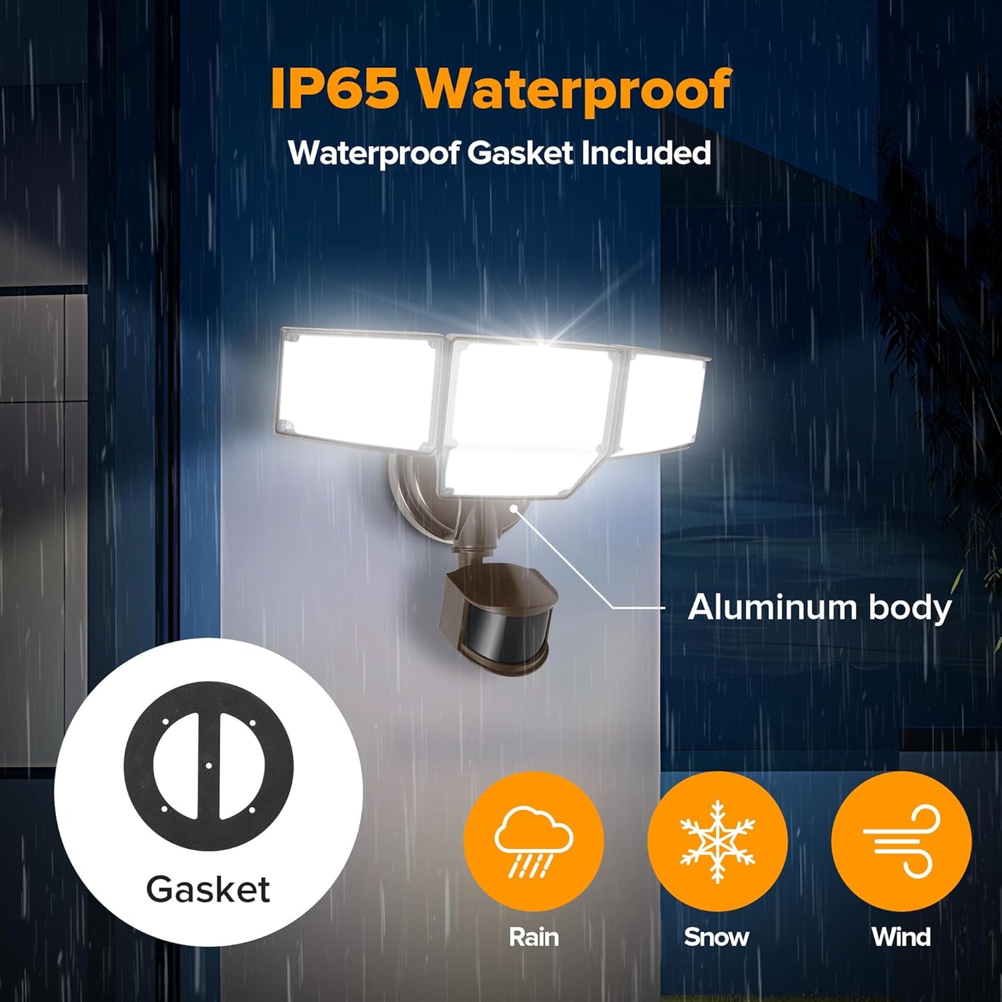 LUTEC 80W 9000LM LED Security Lights Motion Sensor Outdoor Lights, 4 Head LED Flood Light Outdoor 5000K Daylight, IP65 Waterproof, Motion Detected Light for Outside, House, Garage, Yard (Brown)