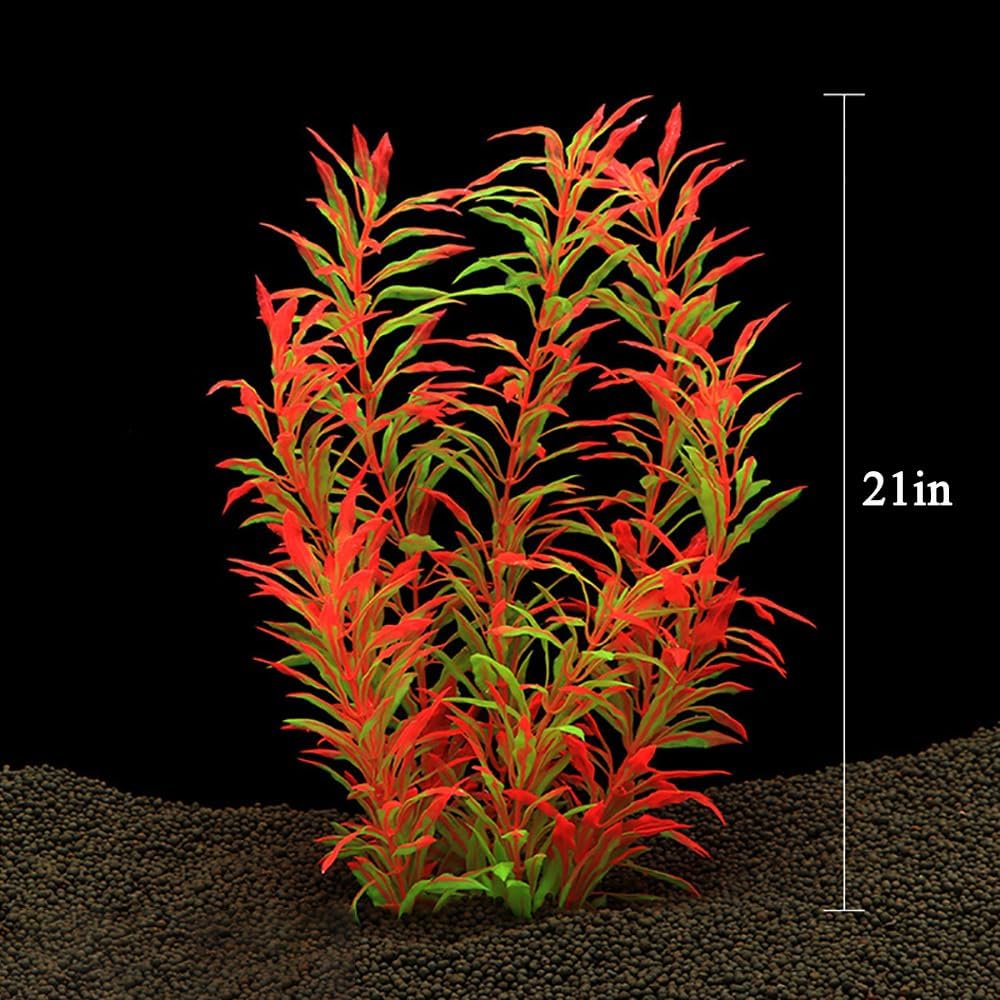 DSkoiph 2 pcs Aquarium Decor Plastic Plants Extra Large 21 Inches Artificial Fish Tank Plants Tall Fish Tank Decorations Artificial Green Water Plants (Wine)