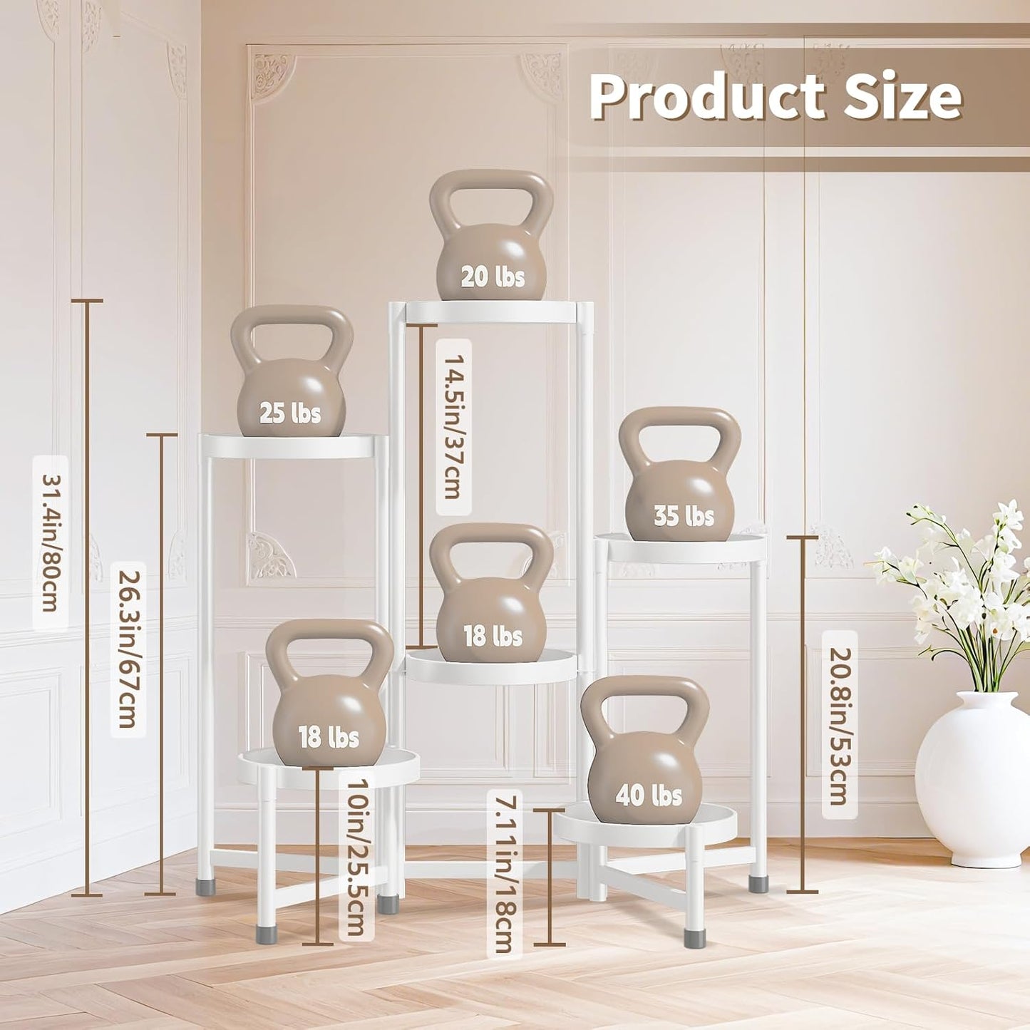 LASZOLA 6 Tiered Folding Plant Stand Indoor for Multiple Large Planter, Tall Heavy Duty Adjustable Rack with Rust Proof 10 Inch Wide Tray, Sturdy Vertical Tree Organizer for Narrow Inside Floor, White