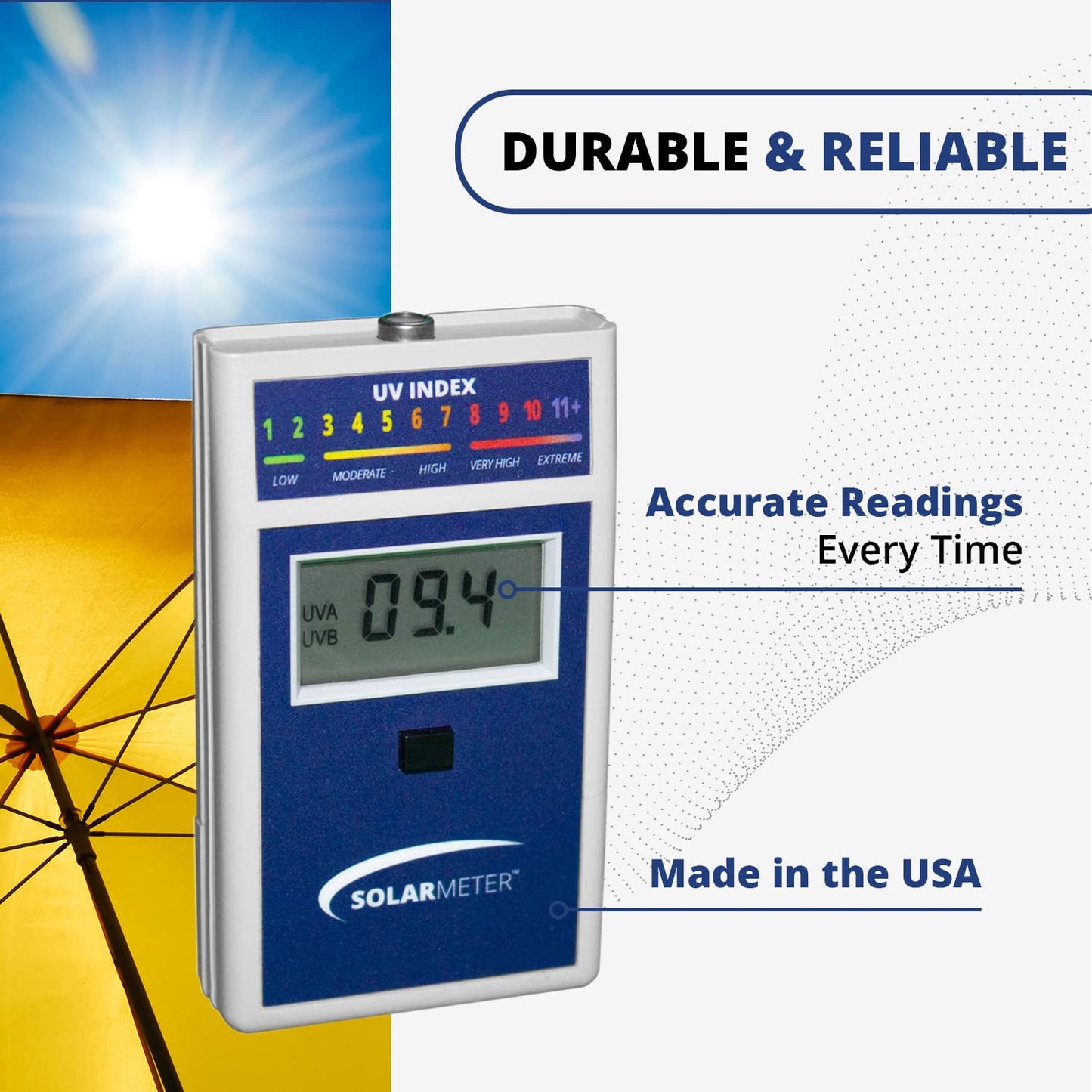Model 6.5 UV Index Meter, Handheld Digital Radiometer for Measuring Ultraviolet Light, Measures 280-400 nm with Range from 0-199.9 UV Index, Made in USA