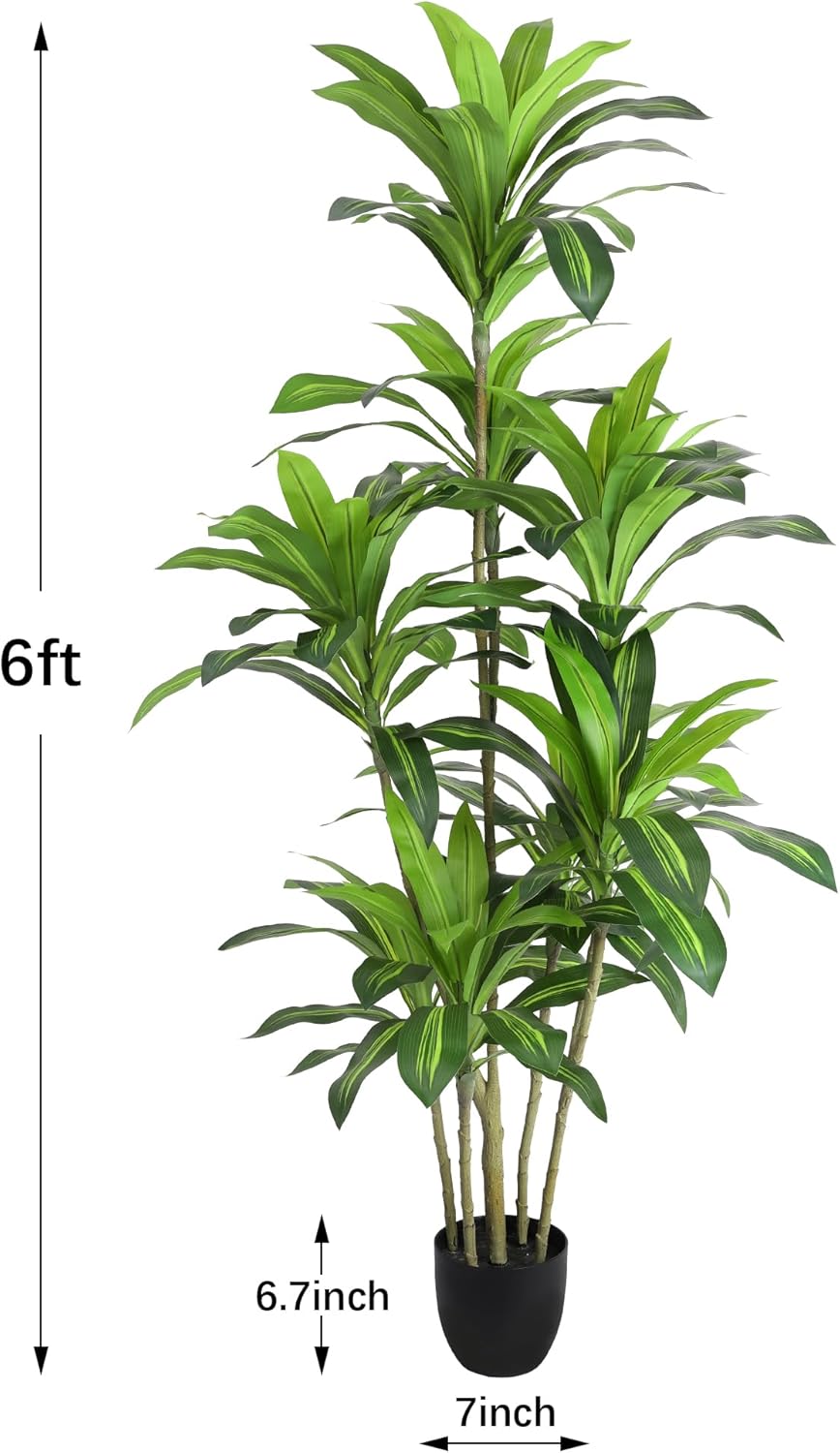 Artificial Trees 6Ft Dracaena Fragrans Faux Trees with 8 Heads Floor Plants for Living Room Decor Fake Silk Plants for Home Decor Indoor Potted Plants Office Garden Outdoor…