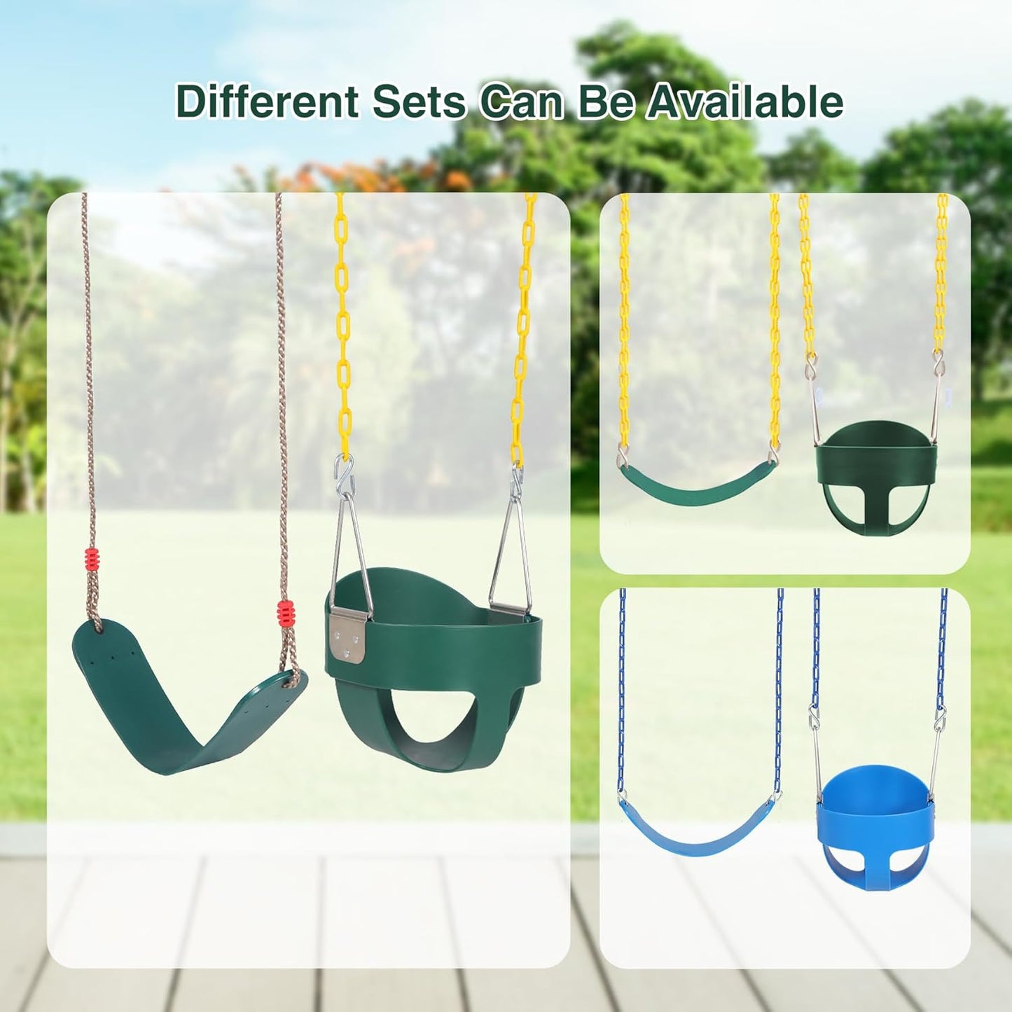 RedSwing Toddler Swing Set, Heavy Duty High Back Full Bucket Swing with Belt Swings Seat Combo Pack for Swingset, Tree Straps and 4 Hooks Included, Green