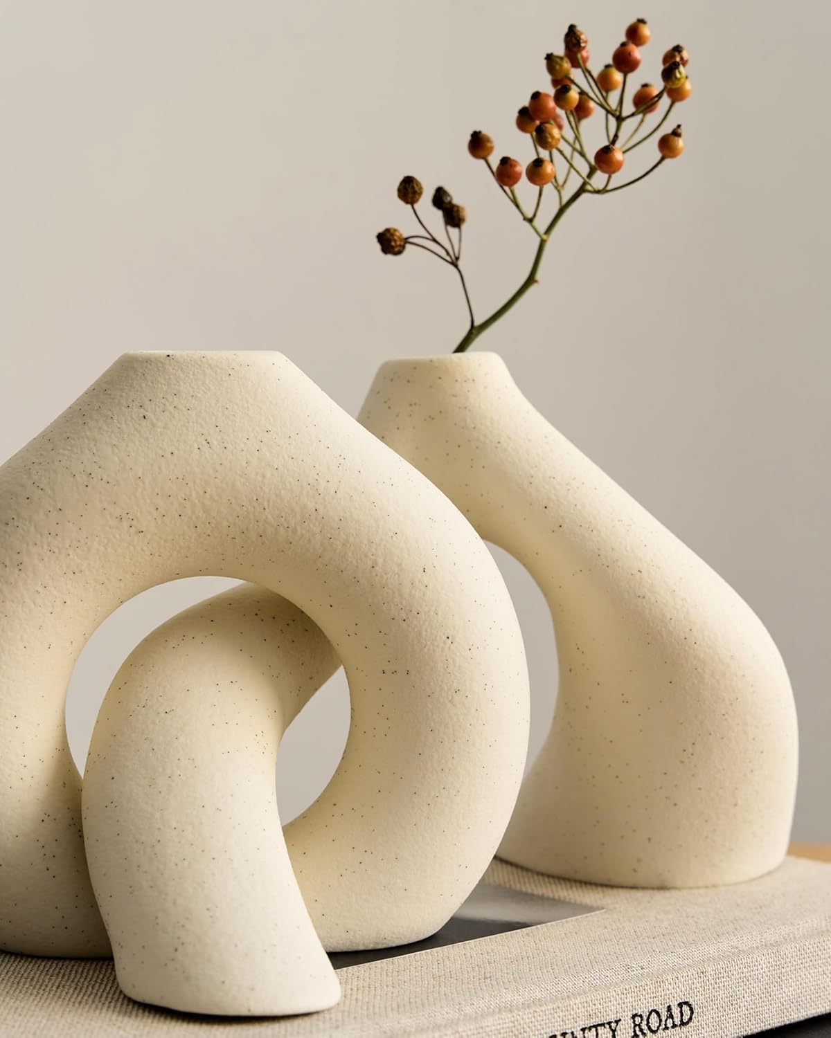 NOBULA White Ceramic Donut Vases ā Modern Home Decor for Living Room, Bedroom & Table Centerpiece - Minimalist Nordic ā Unique Vases for Olive Plant & Flowers ā Decorative Coffee Table Vase Set of 2