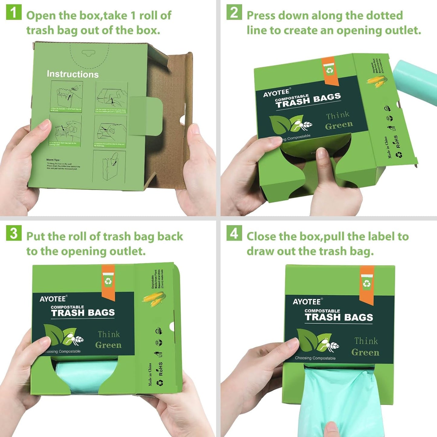 Compostable Trash Garbage bags,AYOTEE 13-15 Gallon Tall Kitchen Trash Bags,Heavy Duty Unscented 1.18Mils 55 Liter,60 Count,Strong Thicken Rubbish Waste Can Liners for Kitchen Garden Home