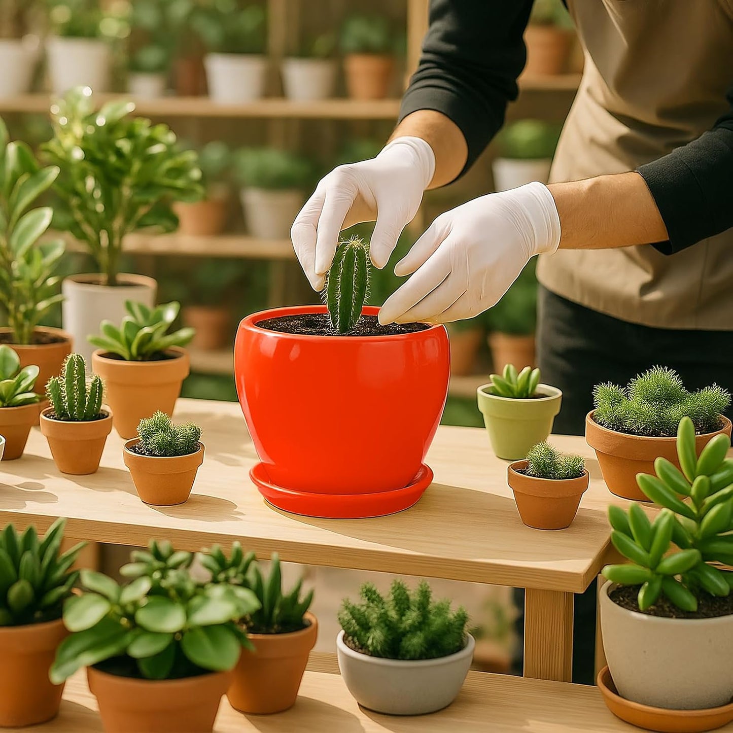 Deep Dream 6 Inch Plant Pots- Ceramic Planter Pot with Drainage Hole and Saucer, Round Flower Pot for Indoor Outdoor Succulent, Snake Plants and Cactus, Red