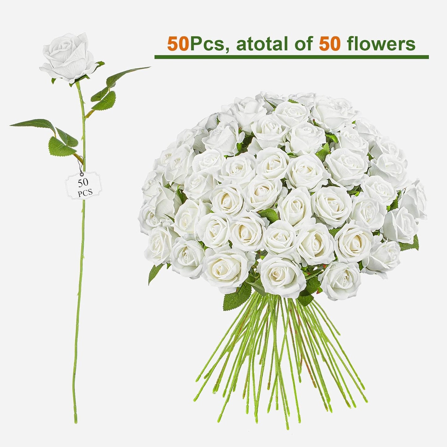 Fake Plants Roses Flowers Plastic Flowers Spring Decorations for Home Gifts for Gf Roses Artificial Flowers for Vase Fake Flowers Home Decor 19.6β(50PCS White)
