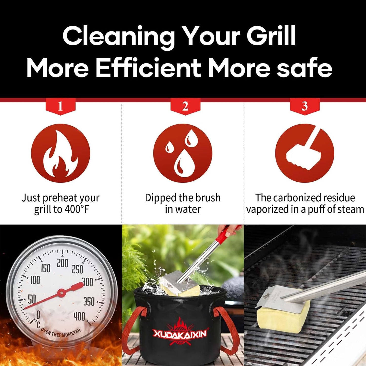 Upgraded Grill Brush Bristle Free,Water-Activated steam Effectively Cleans The Grill.Unique Wavy pad for Cast Iron/Stainless-Steel Grates, (Only Replaceable Cleaning Head No Grill Brush)