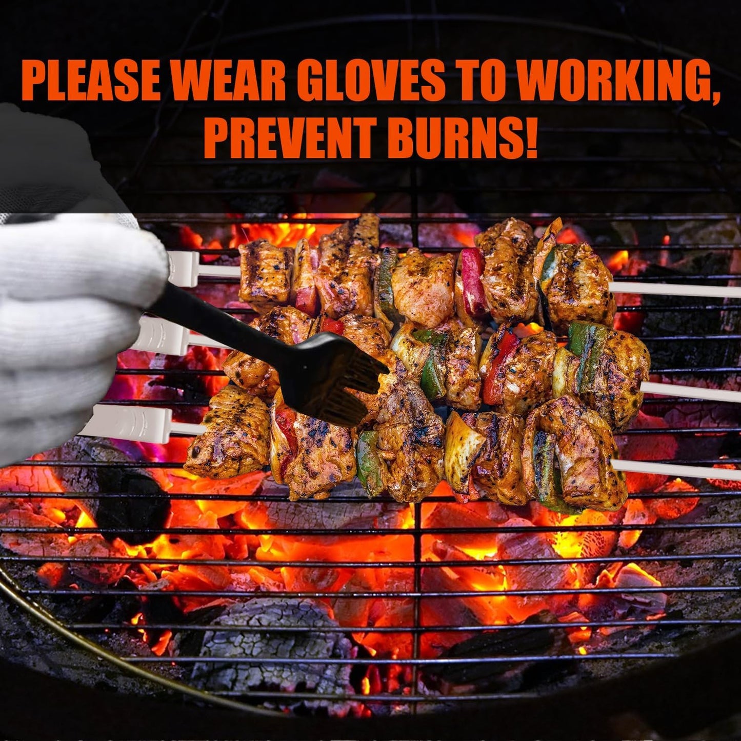 BBQ Skewers, Premium 304 Stainless Steel BBQ Skewers,15 Inch Heavy Duty Metal Kabob Sticks for Grilling, Reusable & Dishwasher Safe (Single fork10)