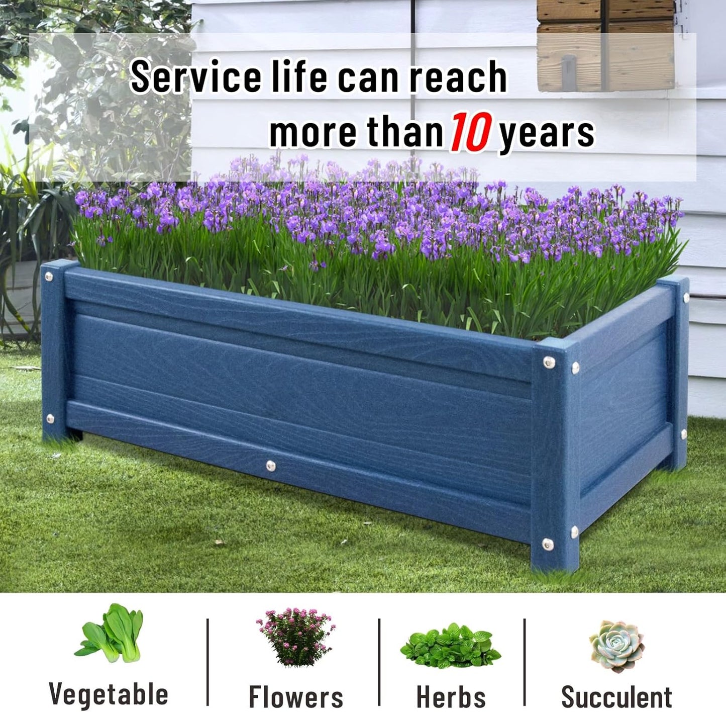 HDPE Raised Planter Box Outdoor,Rot-Resistant and Non-Cracking,Raised Beds for Gardening 29.5 * 14.4 * 9.8 in for Yard,Lawn,Outdoor Planter Boxes Rectangle with Drainage Holes Navy