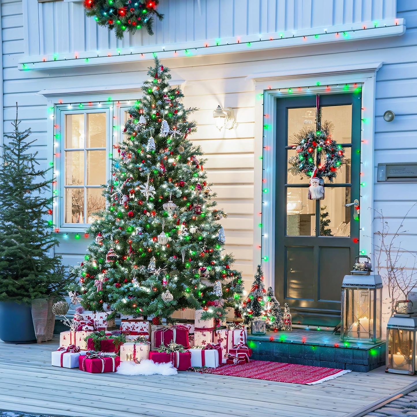 JMEXSUSS 2 Pack Red White and Green Solar Christmas Lights, Total 400 LED 151FT Solar String Lights Outdoor Waterproof, 8 Modes Solar Lights for Outside Tree Patio Christmas Decorations