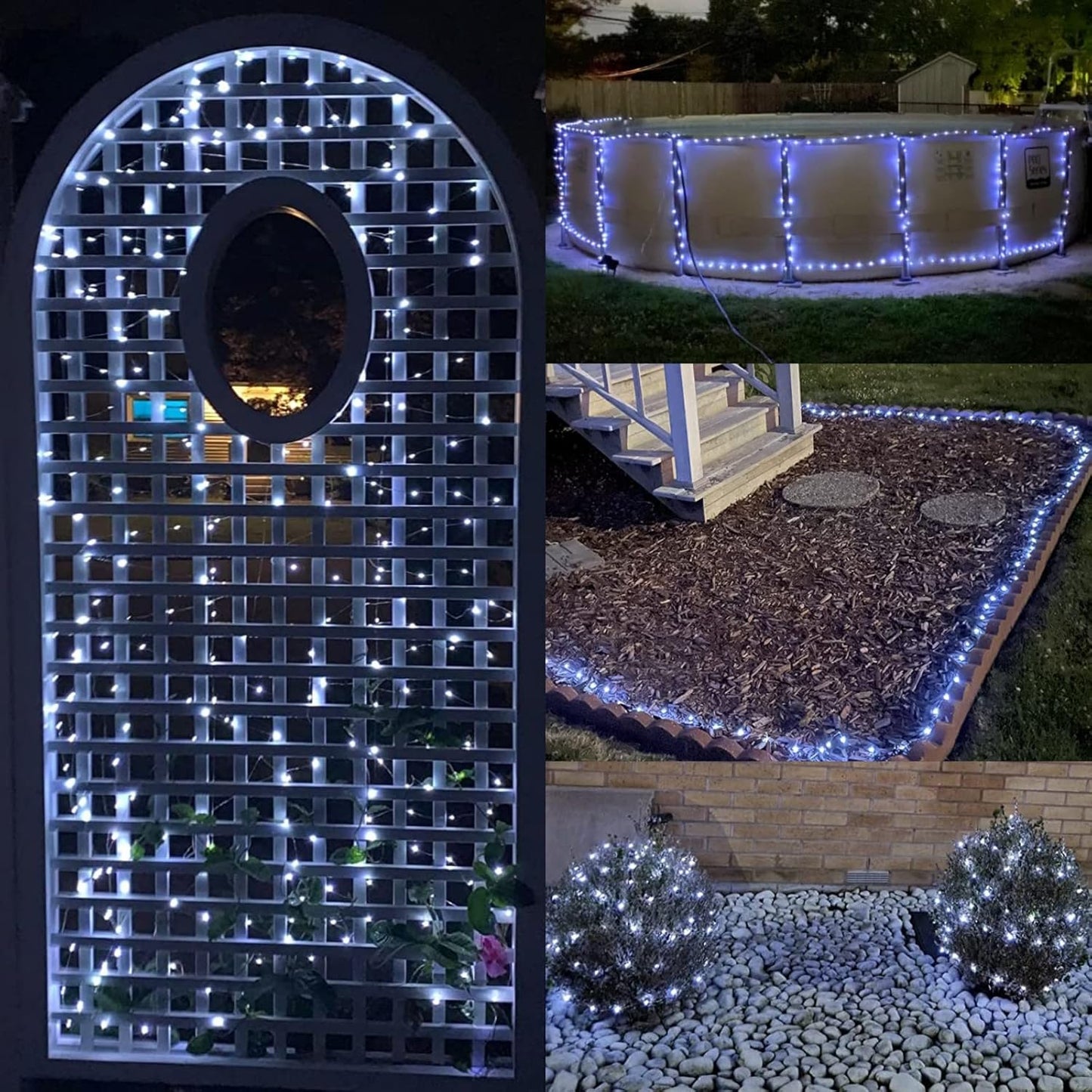 YEGUO White Solar Fairy Lights Outdoor Waterproof, 4 Pack Each 33ft 100 LED String Light, 8 Modes Silver Wire Twinkle Lights