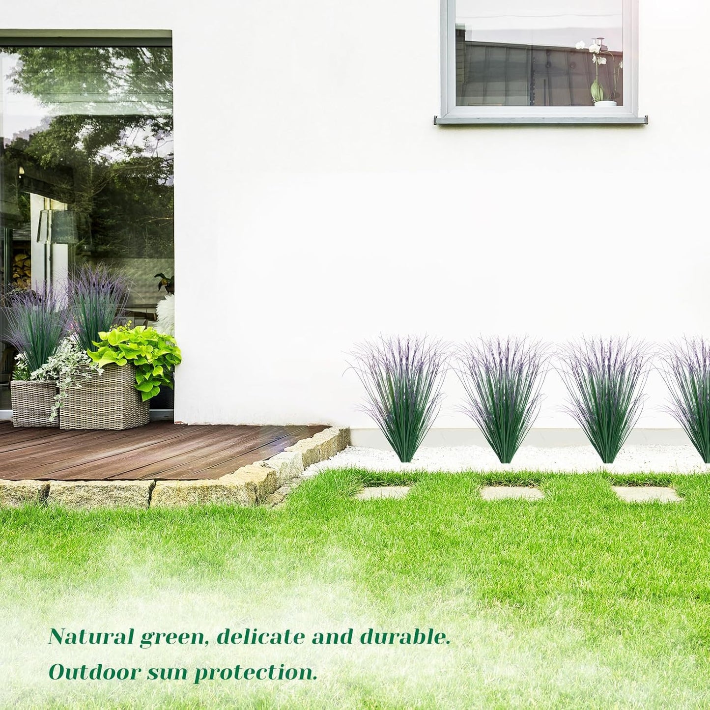 36Pcs Artificial Grass Plants, Faux Shrubs Wheat Grass, Artificial Tall Grass Fake Plants for Outdoor Decor,Artificial Greenery Stems Weed for Room Indoor Home Decor(Green Purple Tail)