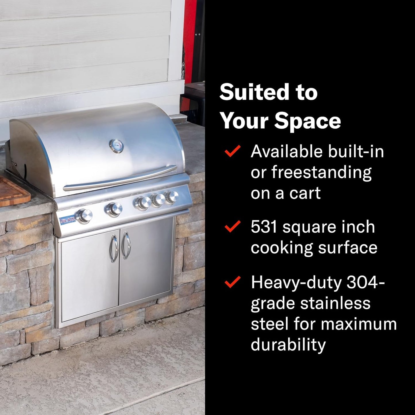 Blaze Premium LTE Built-in Propane Gas Grill | 40-Inch 5-Burner BBQ with Rear Infrared Burner & Grill Lights | 304 Stainless Steel Construction BLZ-5LTE2-LP