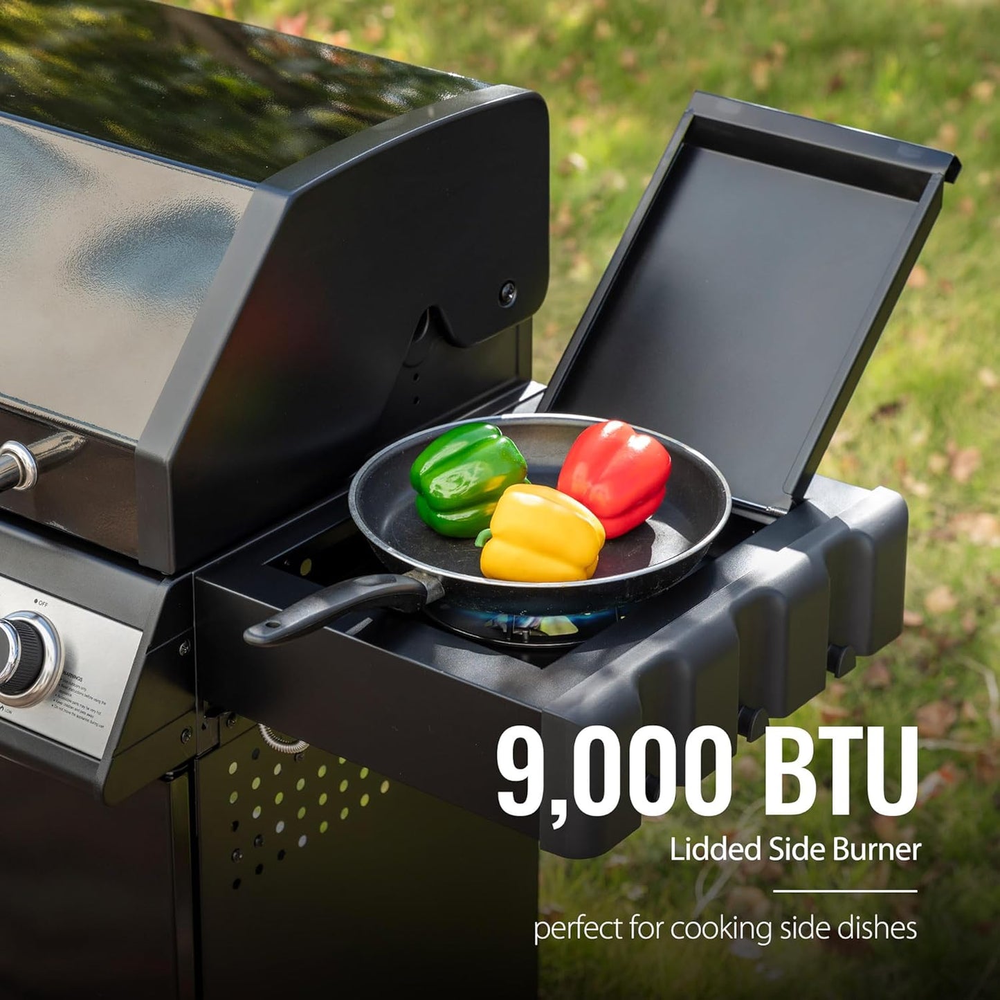 Royal Gourmet SG5003H 4 Burner Propane Gas Grill with Side Burner & Warming Rack, Cabinet Style Gas Grill with 49,000 BTUs Output for Outdoor Patio Garden Backyard Cooking, Black