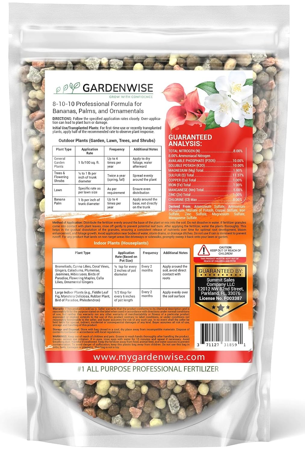 Elite 8-10-10 Professional Fertilizer for Banana, Flowering, and Fruit Trees, Ornamentals - Boosts Flowering & Fruiting - for Indoor & Outdoor Plants (2 QUARTS)