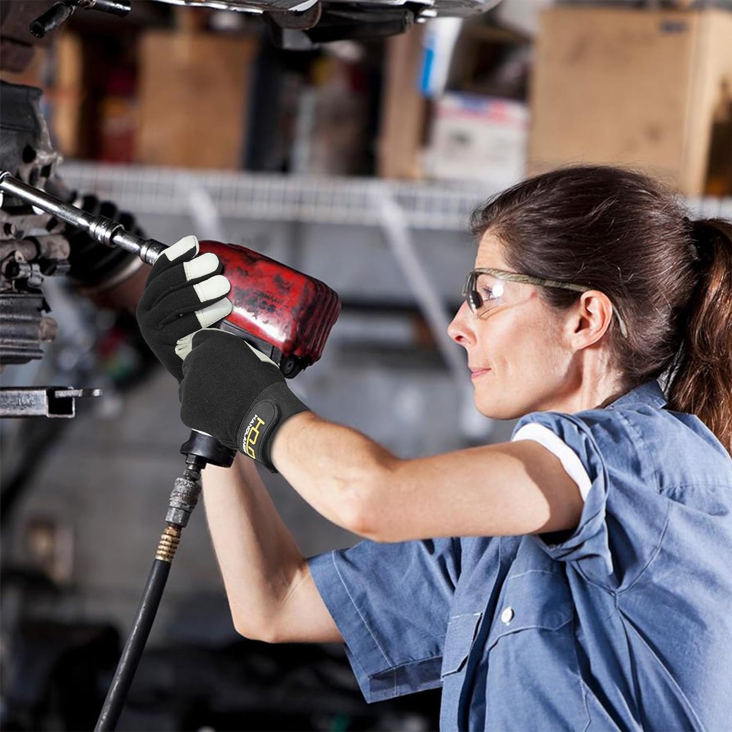 HLDD HANDLANDY Leather Work Gloves for Men & Women, Adjustable Wrist Cowhide Gardening Glove with Reinforced Palm for Driver