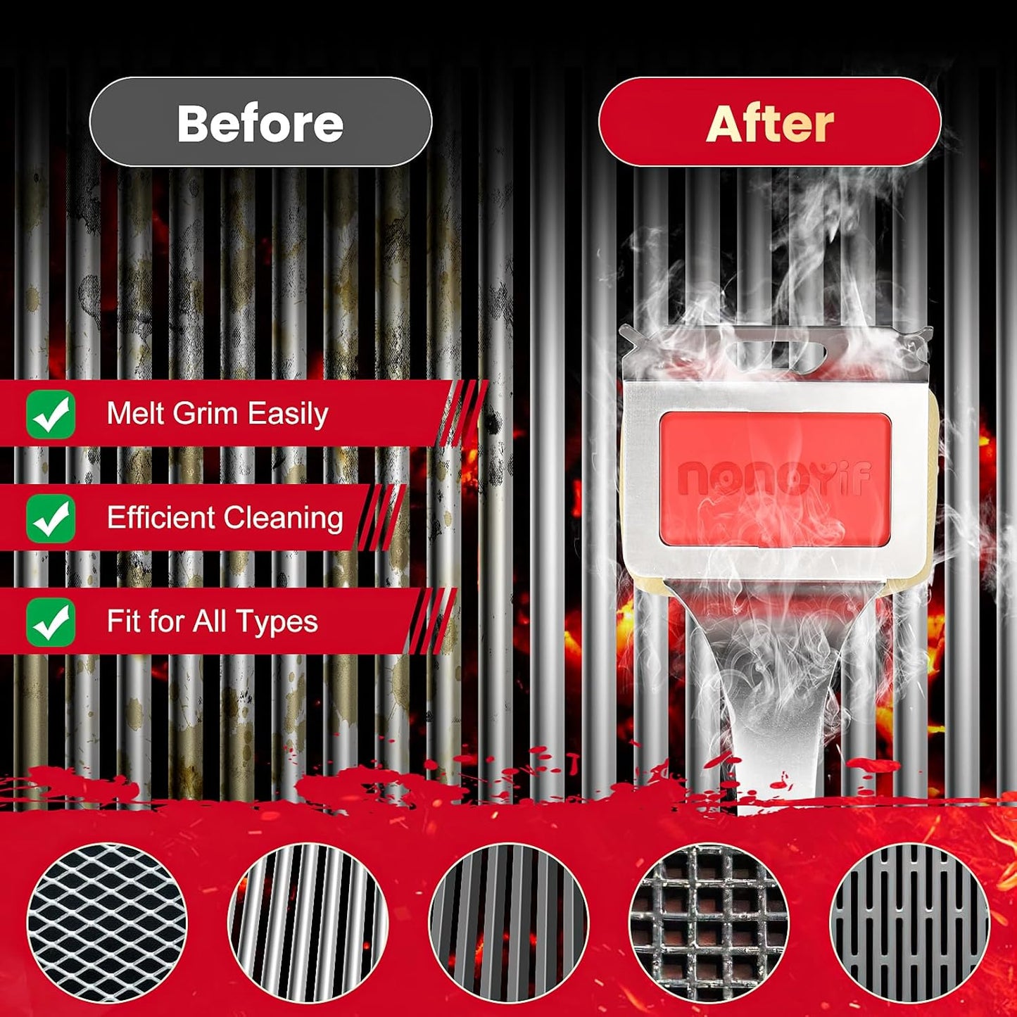 Grill Brush Bristle Free + 5 Replaceable Pads, Steam Grill Brush for Outdoor Grill, BBQ Grill Brush and Scraper for Cast Iron/Stainless Steel Grates, Safe Grill Cleaner Brush, Gift for Men Dad