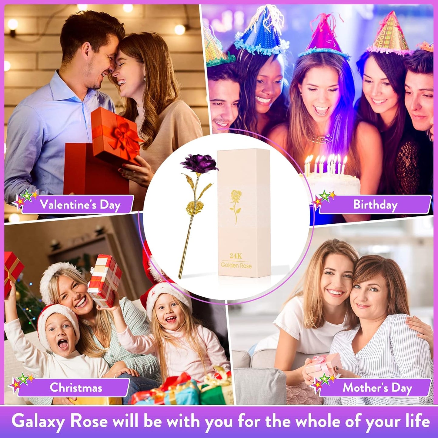 Mothers Day Mom Gifts for Women Birthday Gifts for Women Galaxy Rose Glass Flowers Forever Eternal Roses Artificial Flowers Gifts for Grandma Wife Daughter