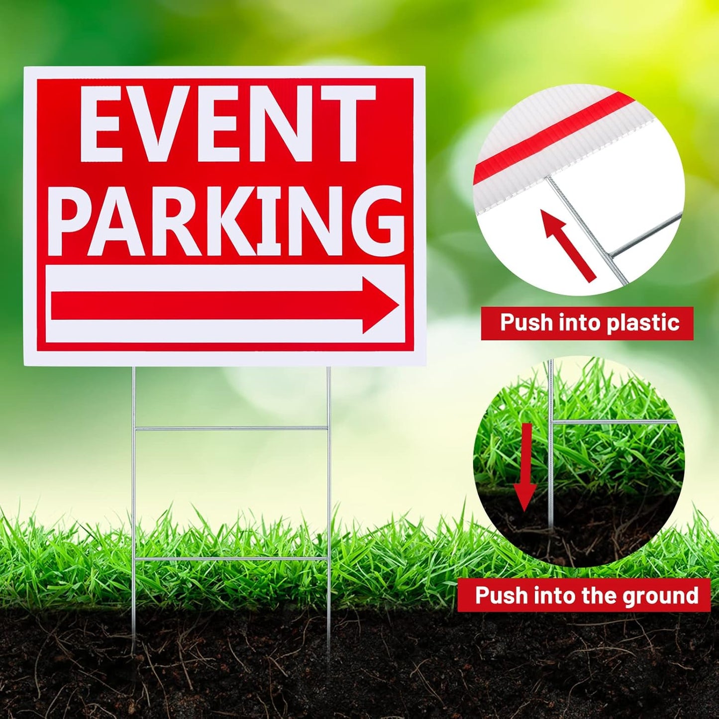 Juexica 9 Pieces 16 x 12 Inches Outdoor Event Parking Signs with Arrow Corrugated Plastic Yard Double Sided Event Signs Outdoor Directional Guest Parking(Red)