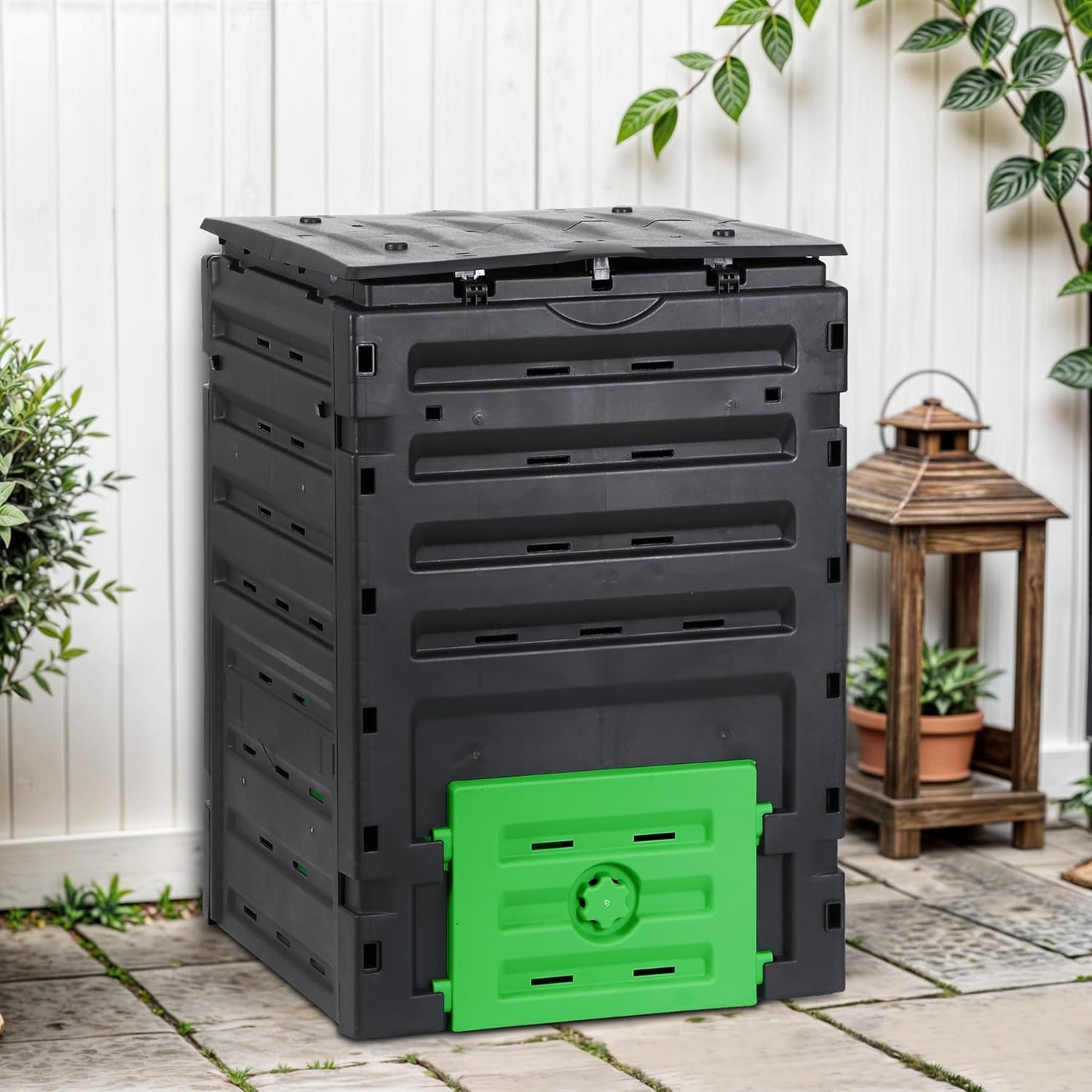 F2C Compost Bin Outdoor Composter BPA Free Material -120 Gallon (450L) Large Compost Bin Aerating Outdoor Compost Box Easy Assembling, Lightweight, Fast Creation of Fertile Soil, Black