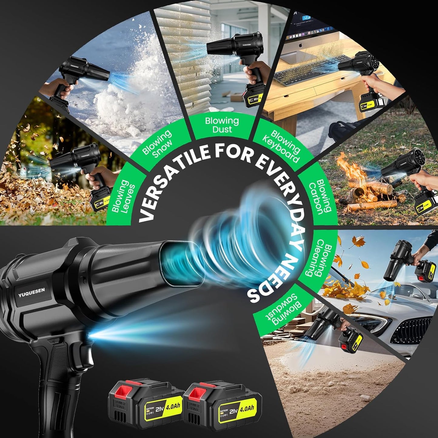 Cordless Leaf Blower, 980,000 RPM Handheld Leaf Blower with 2 X 4.0Ah Batteries & Charger, Lightweight Leaf Blowers for Patio Cleaning, Lawn Care, Leaves, Dust