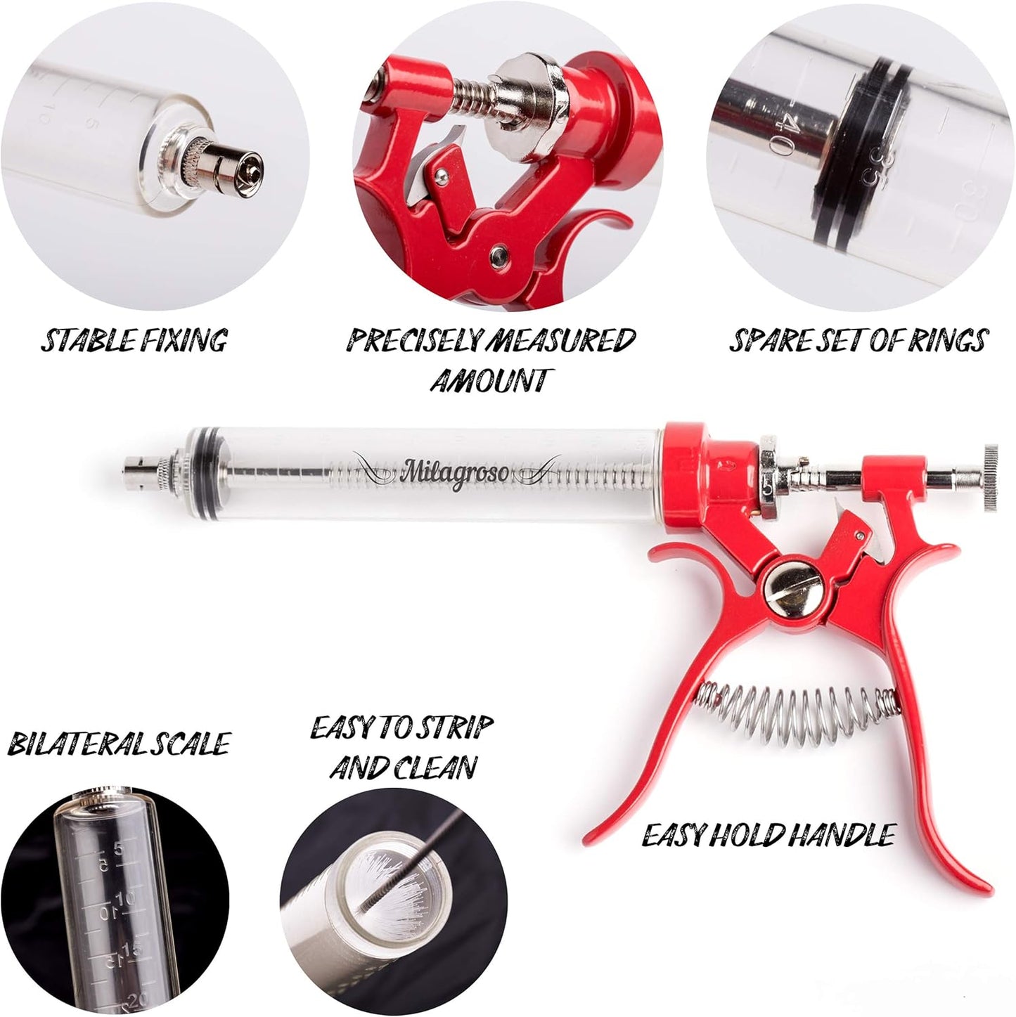 Meat Injector Marinade Gun Stainless Steel Outdoor Kit Flavor Food Syringes & 4 Marinades Needles for BBQ Grill Smoker Injectors Professional Syringe Held Culinary Barbecue Tool