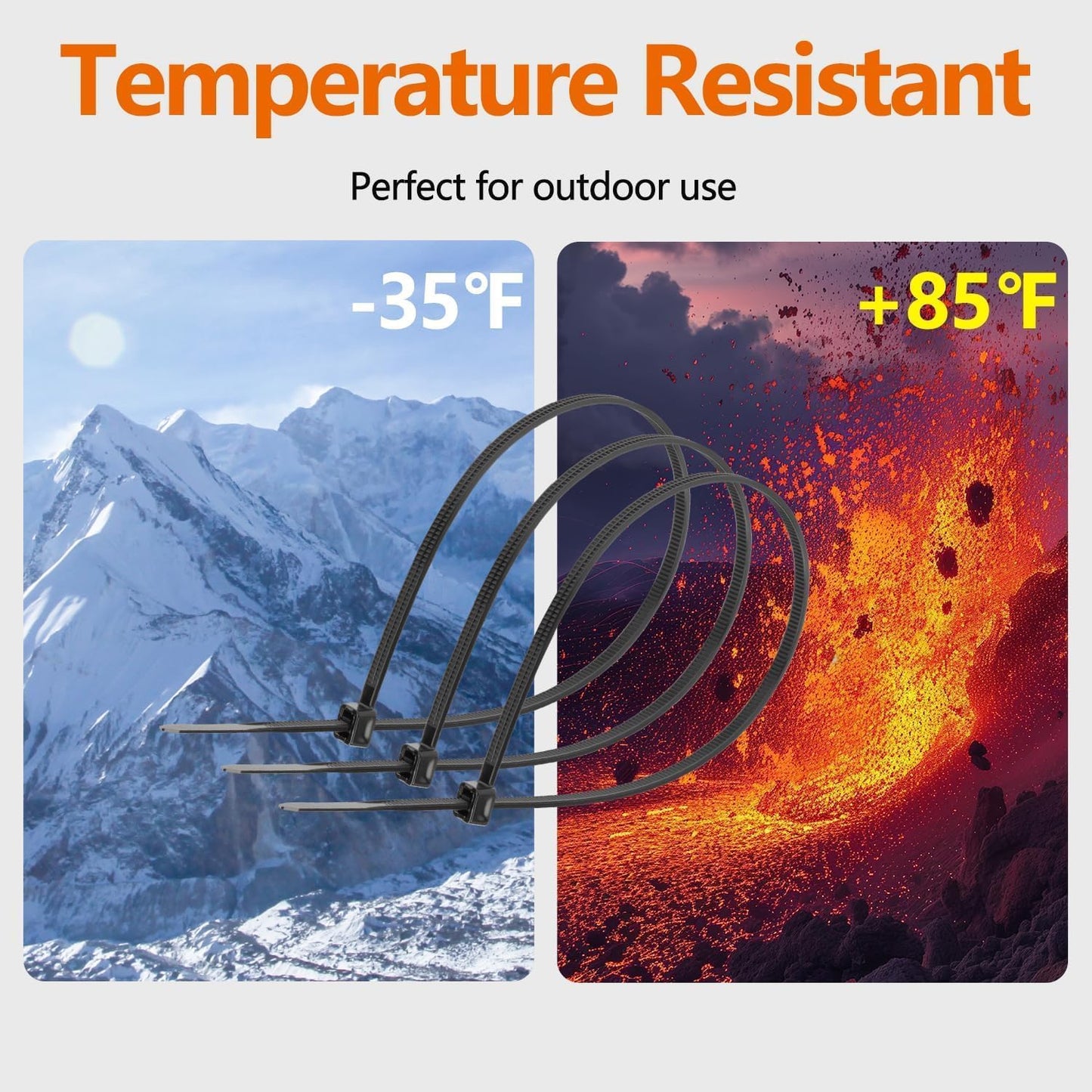 12 Inch White Zip Ties (1200 Pack), 2025 New Patented Design,110 LBS Tensile Strength, Self-Locking Nylon PA66 UV Resistant Cable Ties for Indoor and Outdoor Use