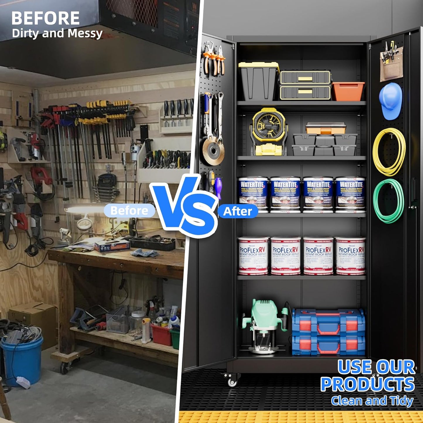 73" H Metal Garage Storage Cabinet with Wheels & Pegboard,Rolling Tool Cabinet with 2 Doors and 4 Shelves for Garage,Home,Office,Warehouse,Workshop, Required-Assembly,Black