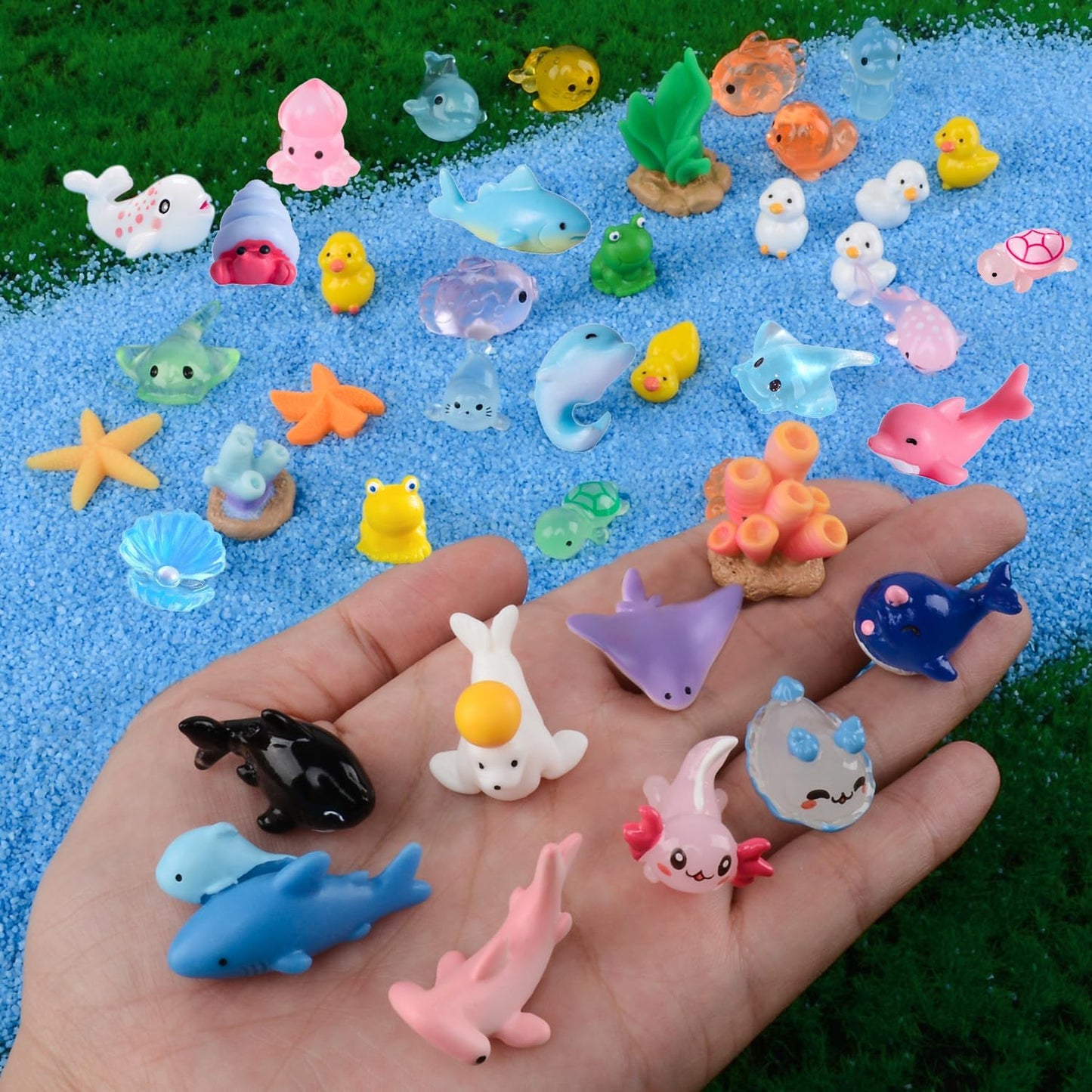 45 Pcs Mini Ocean Resin Animals Marine Tiny Sea Animals Figures Miniature Figurines Micro Aquarium Ornaments Décor for DIY Fish Tank Fairy Garden Dollhouse Accessories